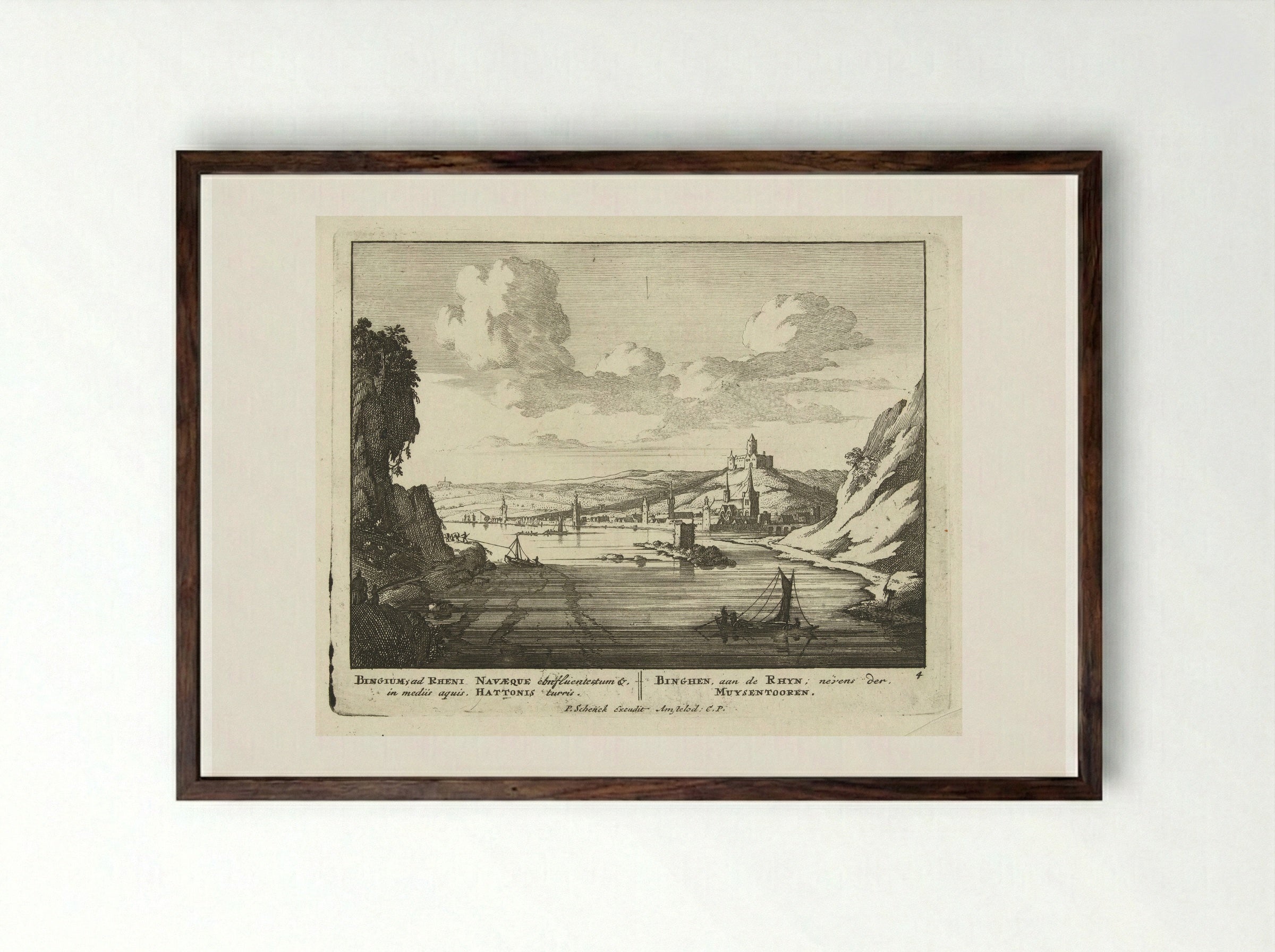 Bingen aan de Rijn met de Muizentoren - Jan van Call (I) - Framed Print Dark Wood