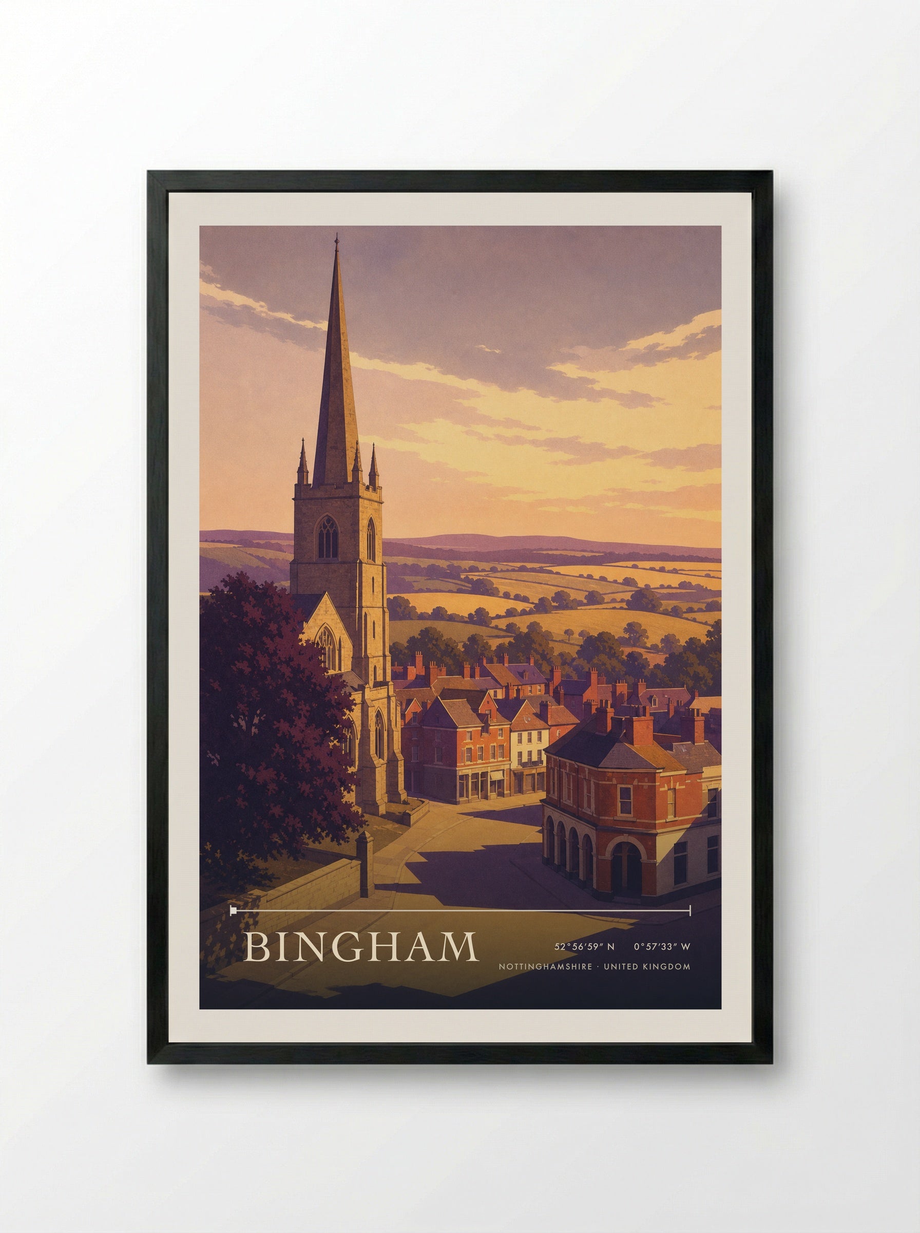 Bingham Nottinghamshire United Kingdom Travel Poster - Framed Print Black