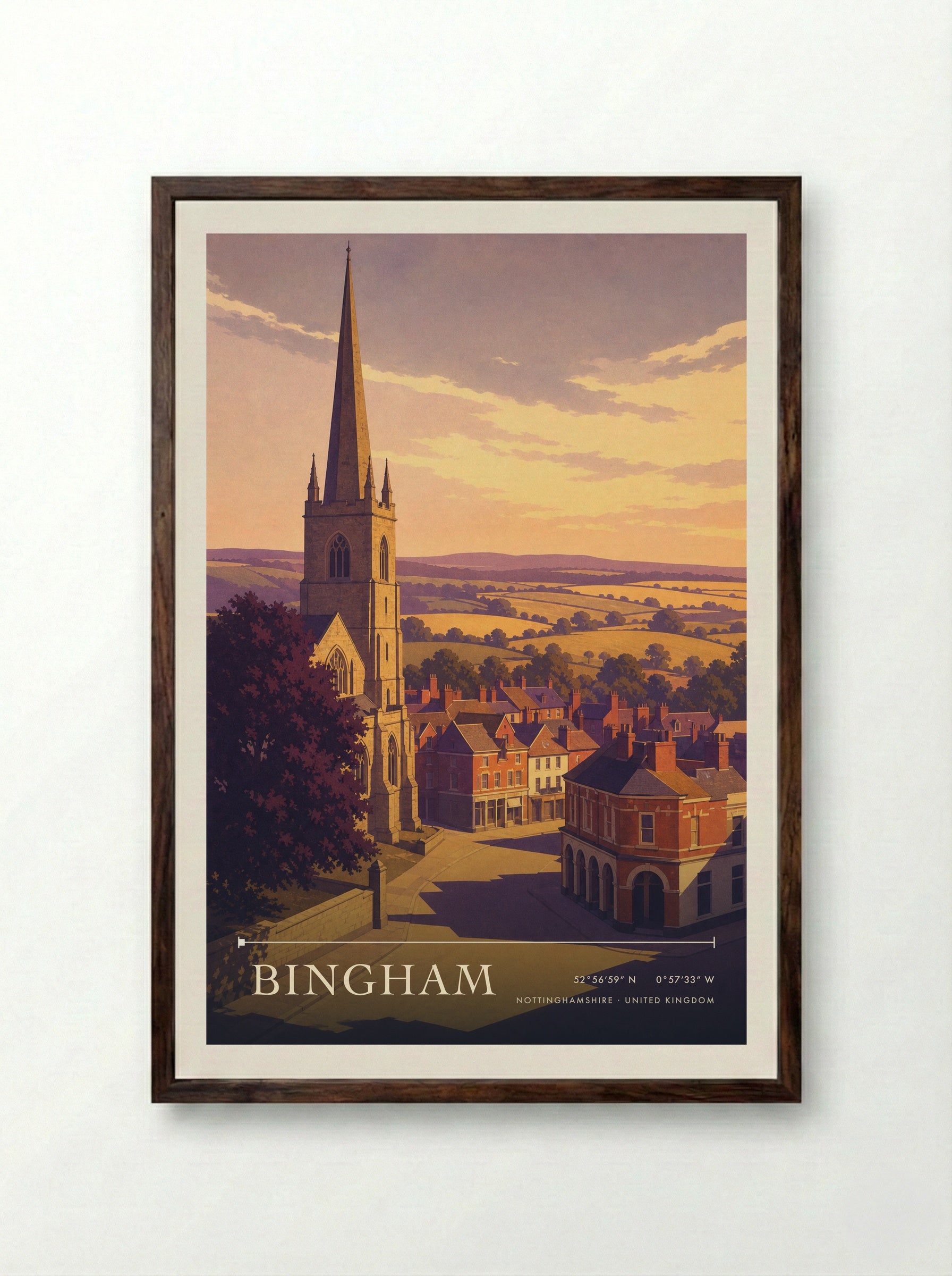 Bingham Nottinghamshire United Kingdom Travel Poster - Framed Print Dark Wood