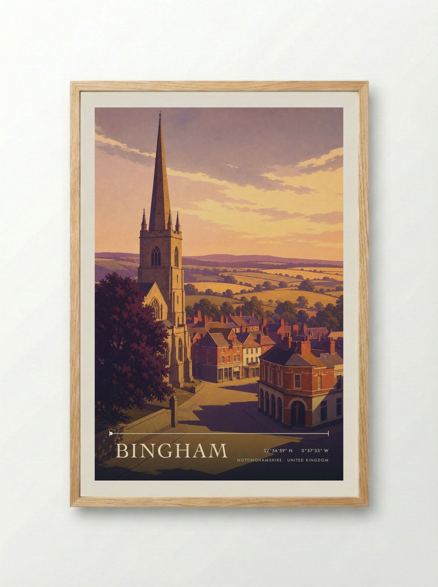 Bingham Nottinghamshire United Kingdom Travel Poster - Framed Print Wood