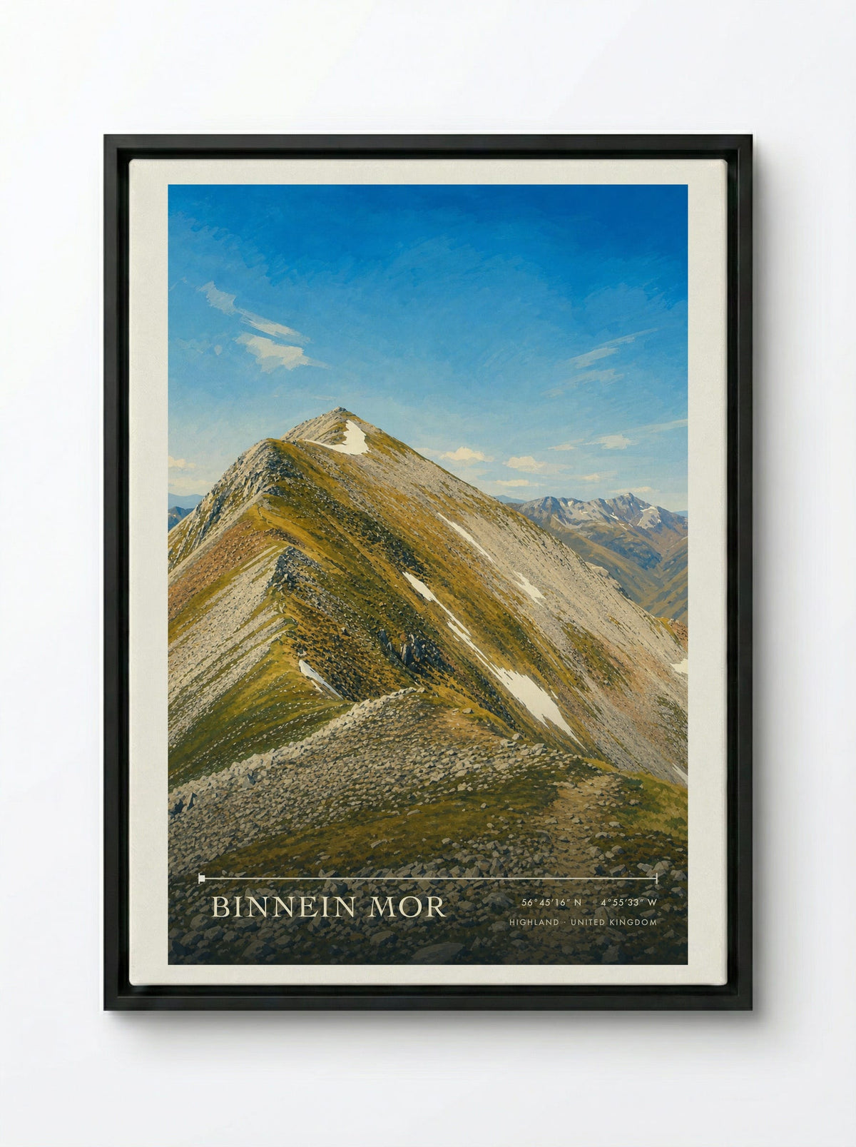 Binnein Mor Highland United Kingdom Travel Poster - Framed Canvas Black