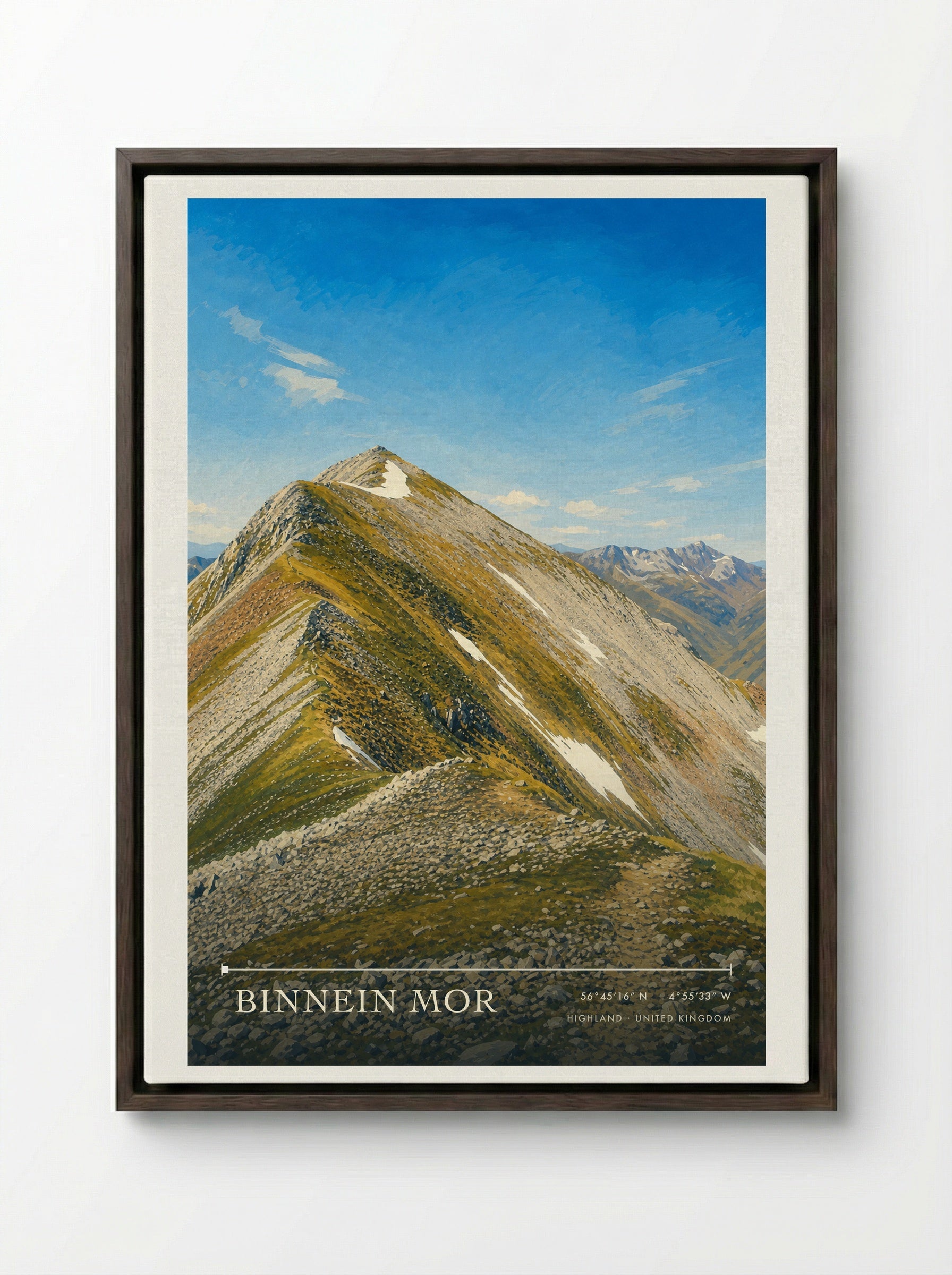 Binnein Mor Highland United Kingdom Travel Poster - Framed Canvas Dark Wood