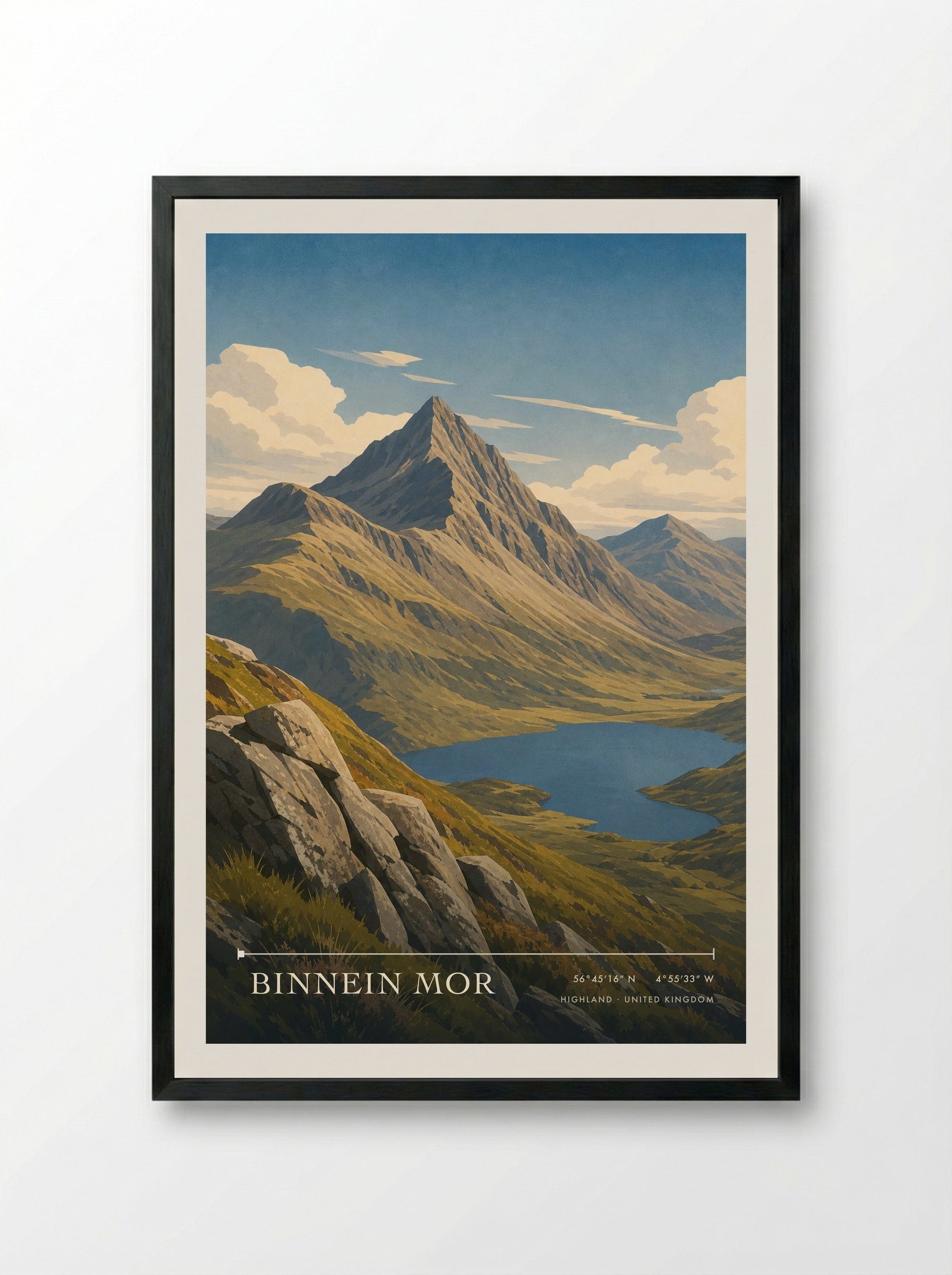 Binnein Mor Highland United Kingdom Travel Poster - Framed Print Black