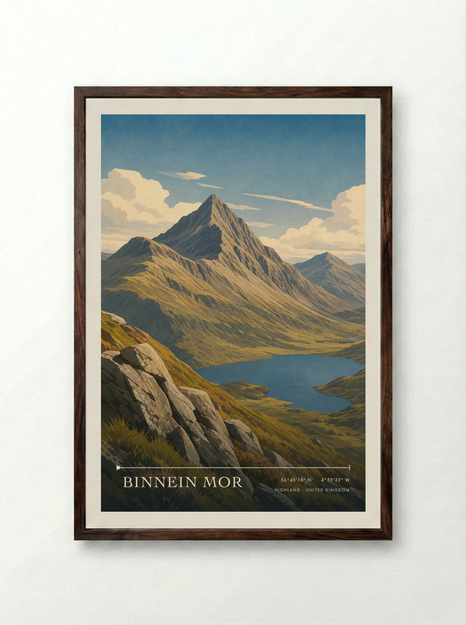 Binnein Mor Highland United Kingdom Travel Poster - Framed Print Dark Wood