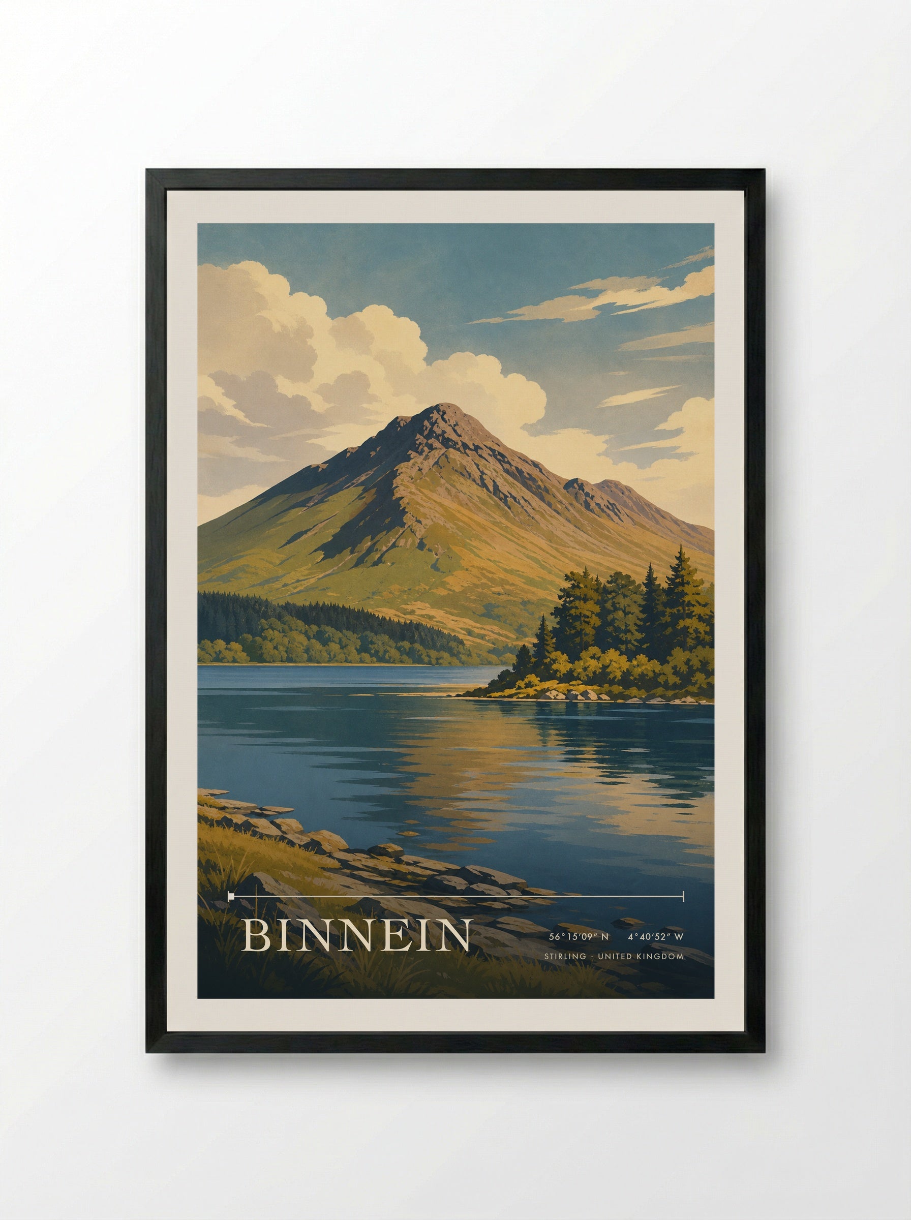 Binnein Stirling United Kingdom Travel Poster - Framed Print Black
