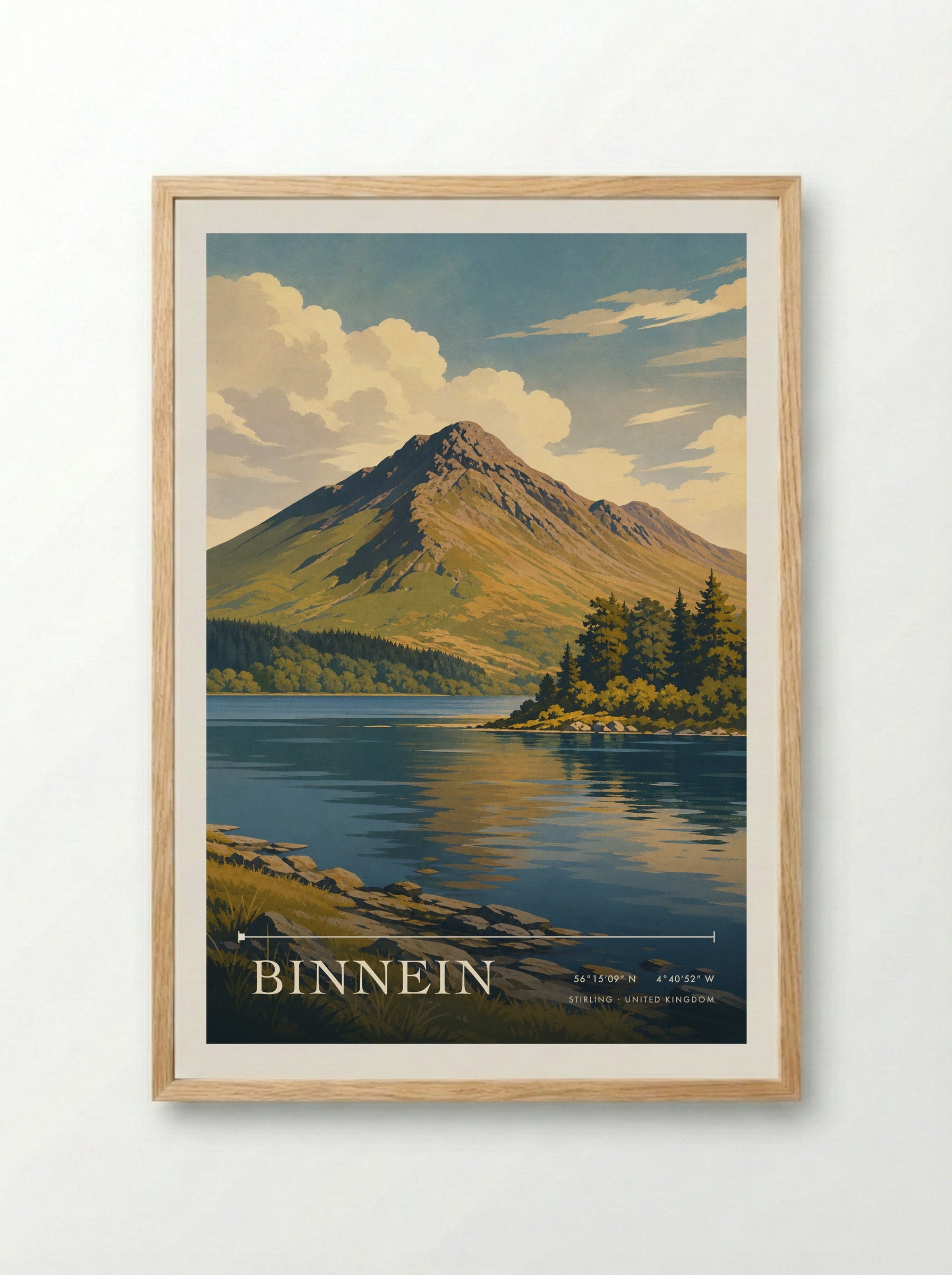 Binnein Stirling United Kingdom Travel Poster - Framed Print Wood