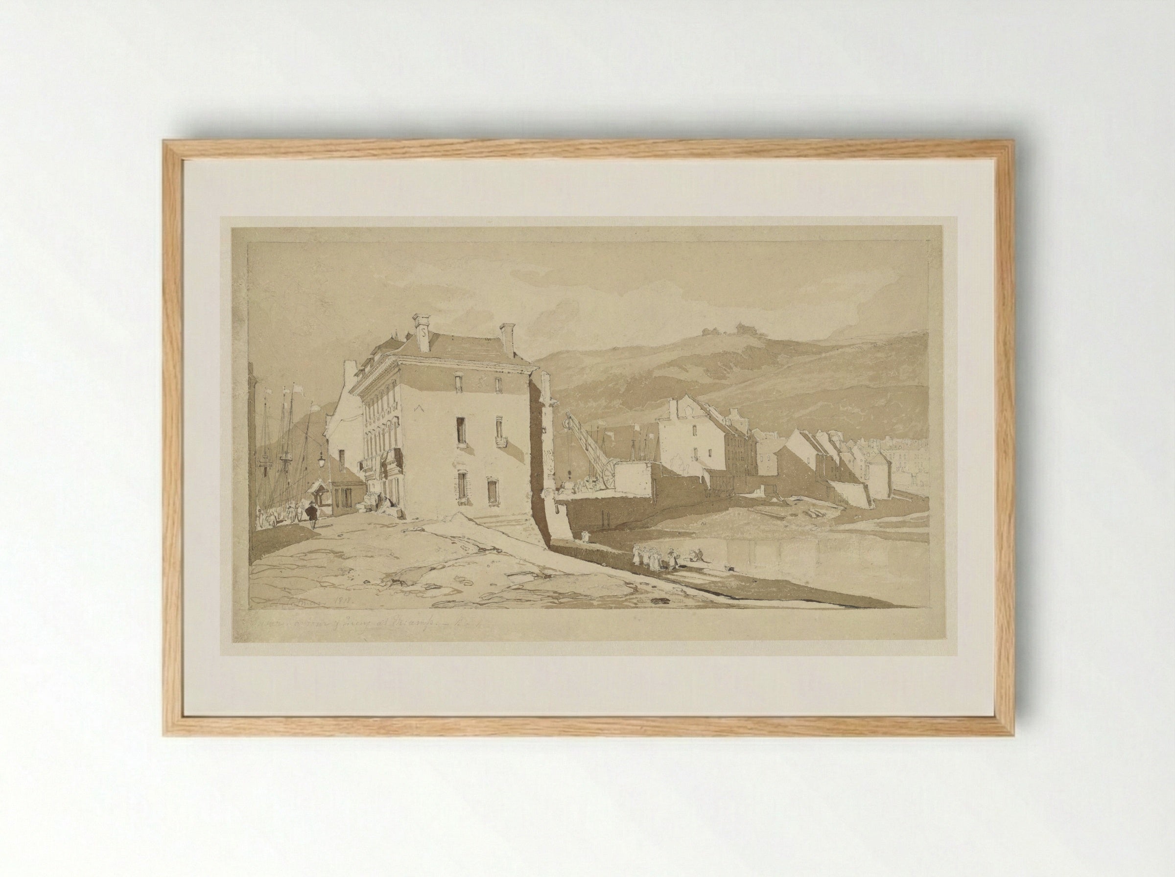 Binnenhaven en kade te Fécamp - John Sell Cotman - Framed Print Wood