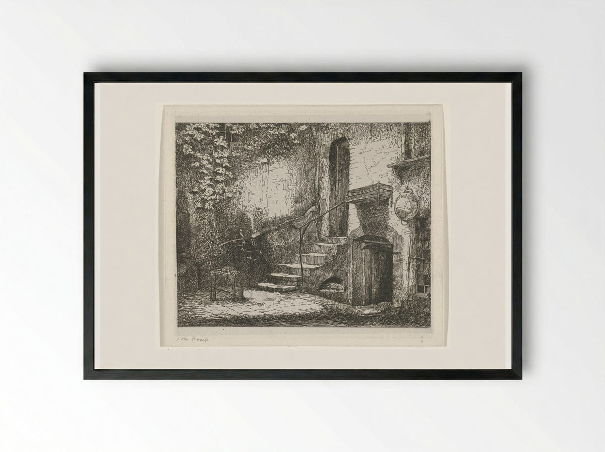 Binnenplaats met trap - Jacobus Ludovicus Cornet - Framed Print Black