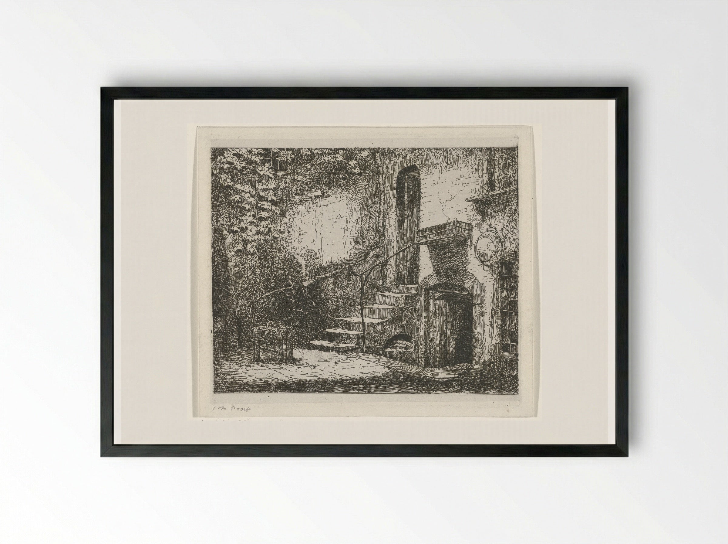 Binnenplaats met trap - Jacobus Ludovicus Cornet - Framed Print Black