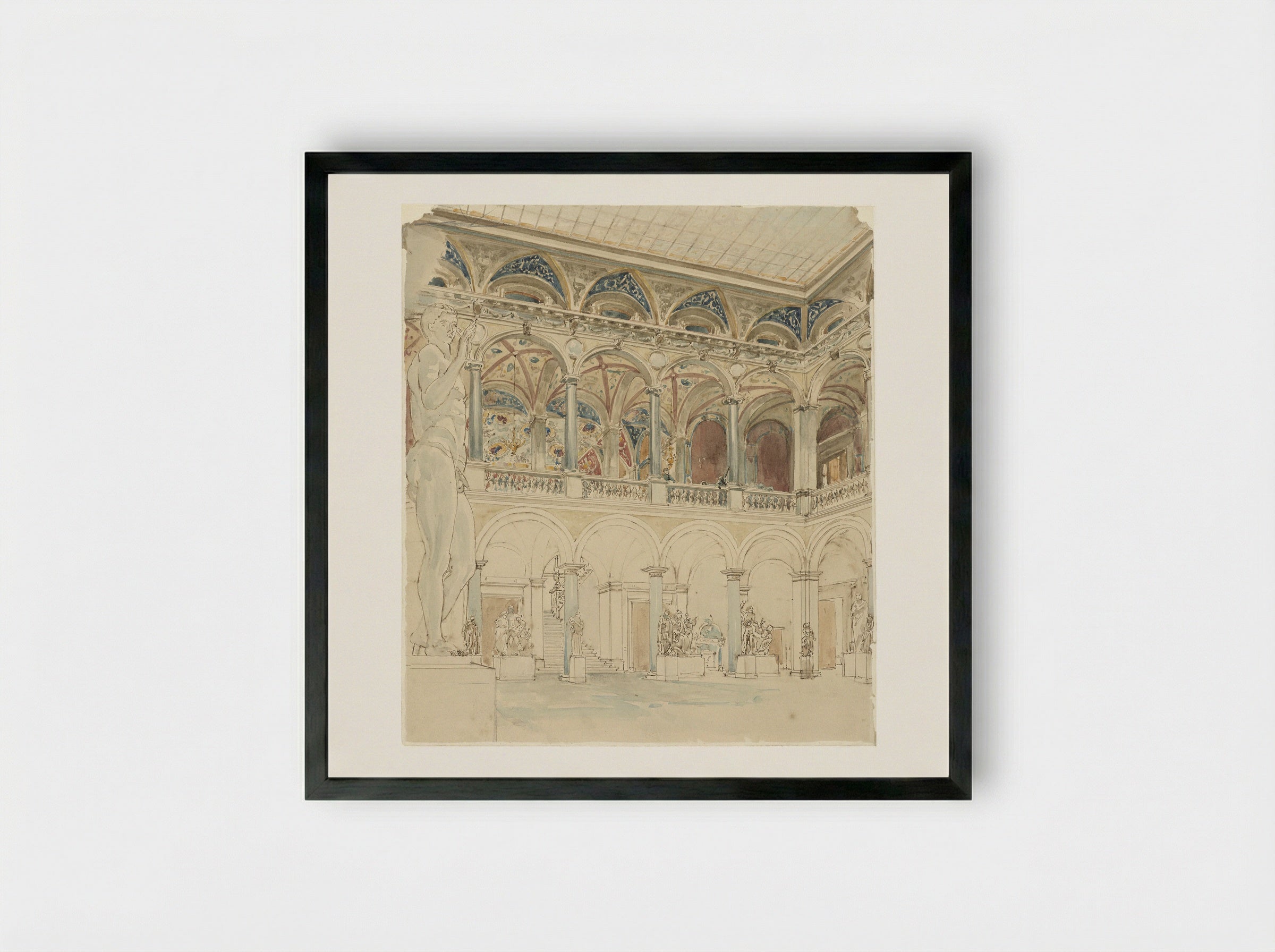 Binnenplaats van de Ecole des Beaux-Arts te Parijs - Wilhelm Cornelis Bauer - Framed Print Black