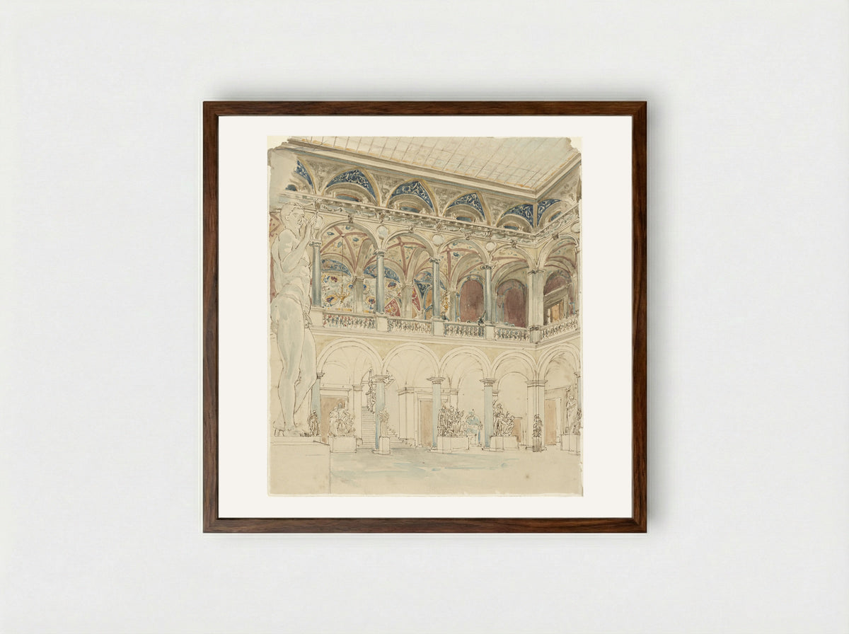 Binnenplaats van de Ecole des Beaux-Arts te Parijs - Wilhelm Cornelis Bauer - Framed Print Dark Wood