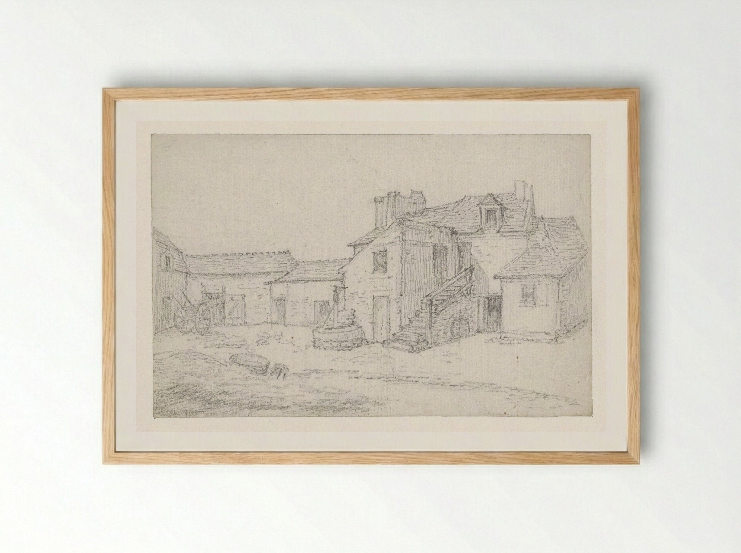 Binnenplaats van een boerderij (Farmyard Courtyard) - Georges Michel - Framed Print Wood