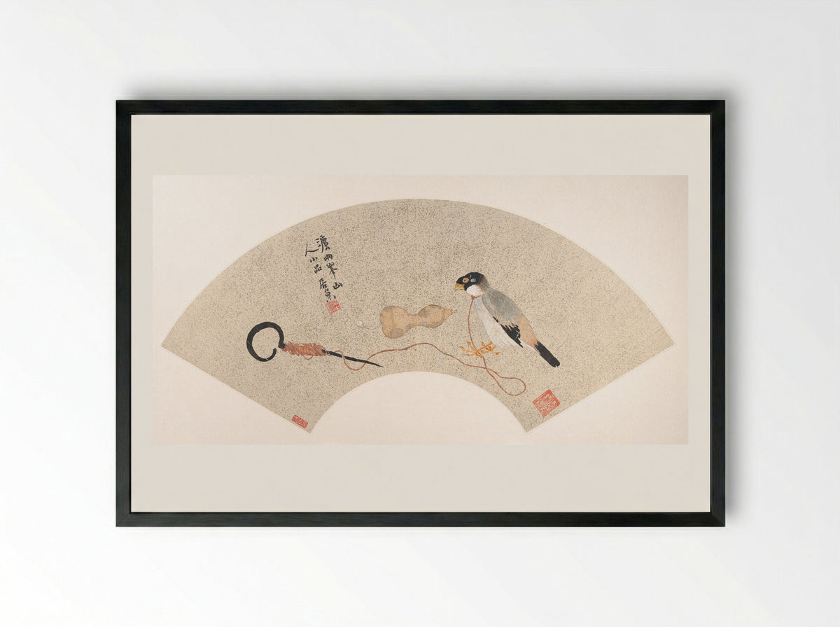 Bird (Fan Painting) - Ju Chao - Framed Print Black