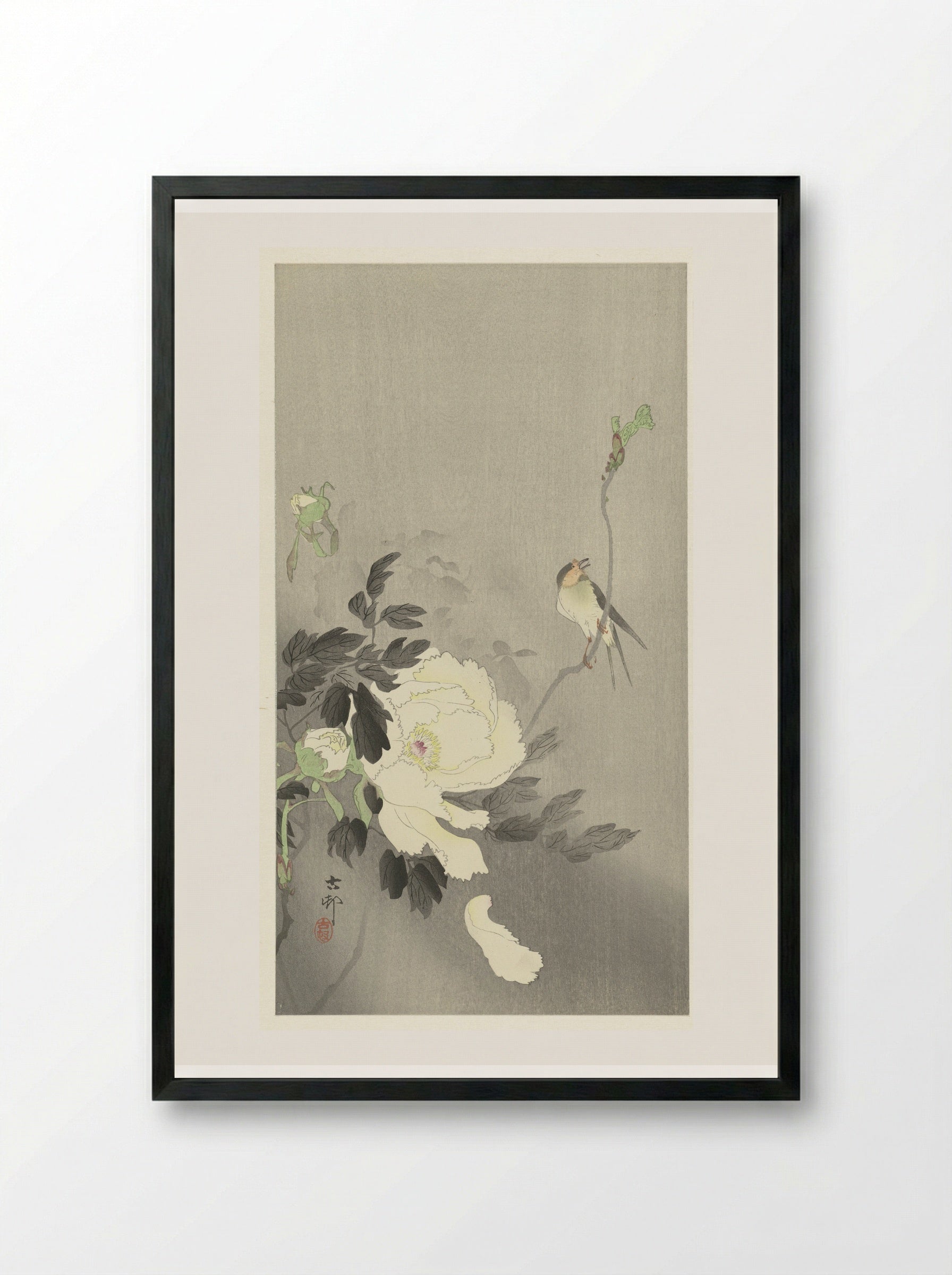 Bird and Peony - Matsuki Heikichi - Framed Print Black