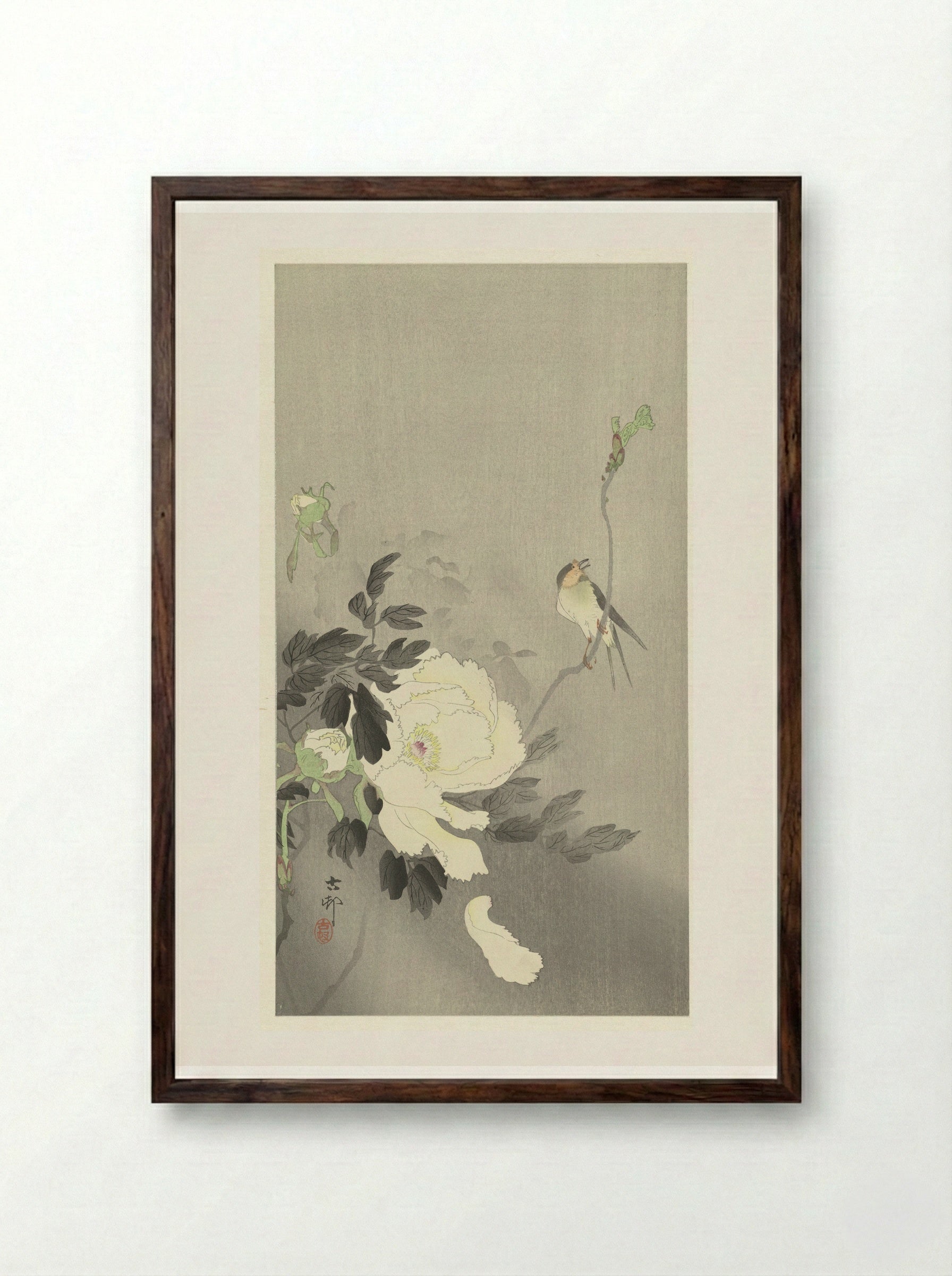 Bird and Peony - Matsuki Heikichi - Framed Print Dark Wood