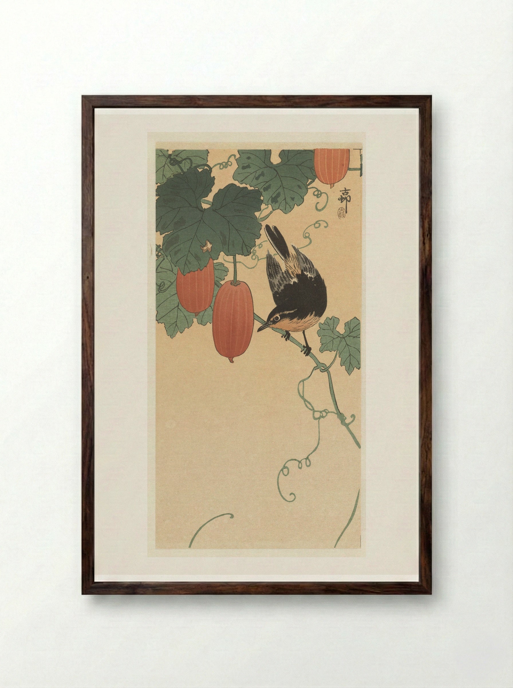 Bird and Persimmon - Matsuki Heikichi - Framed Print Dark Wood