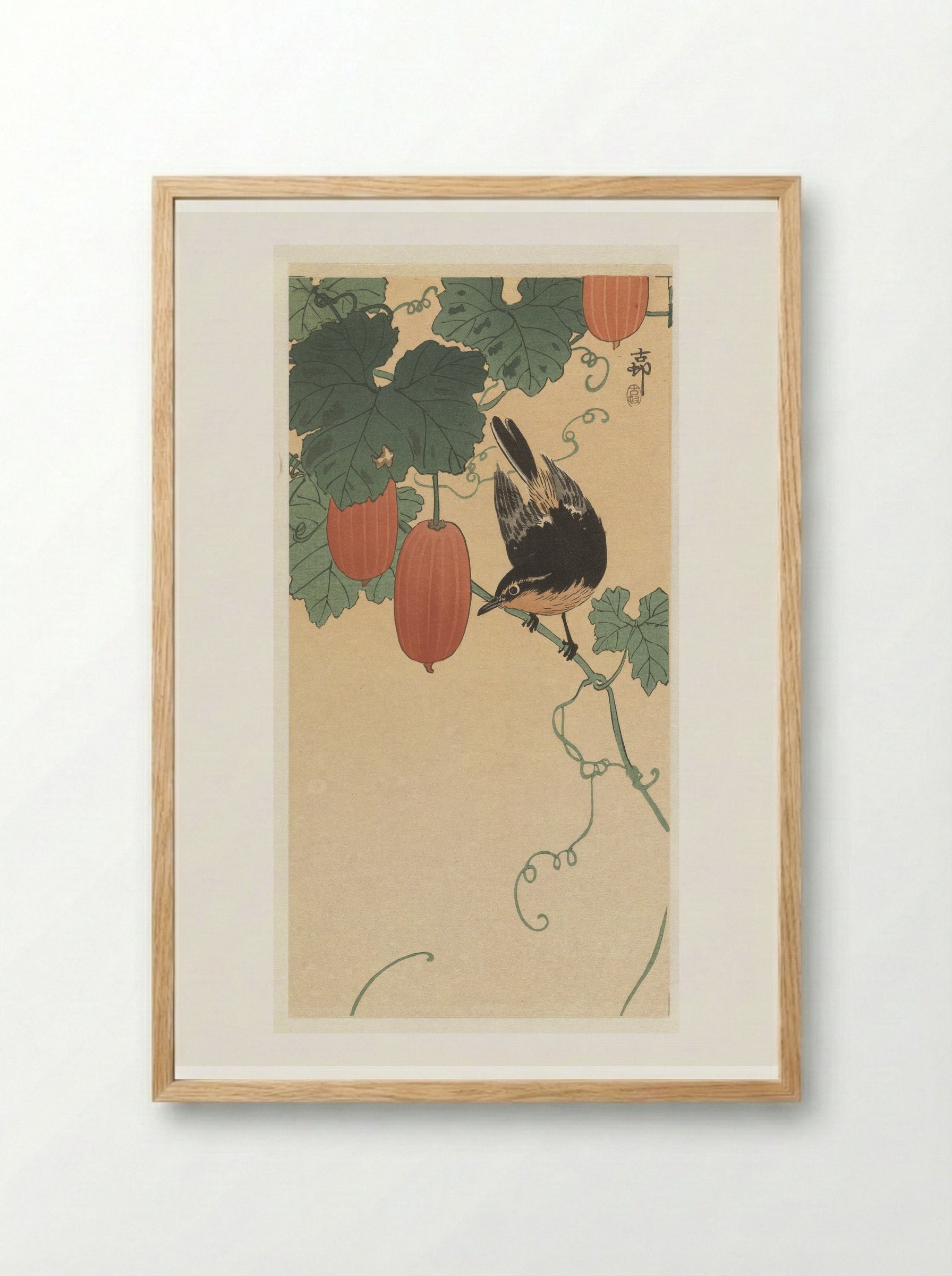 Bird and Persimmon - Matsuki Heikichi - Framed Print Wood