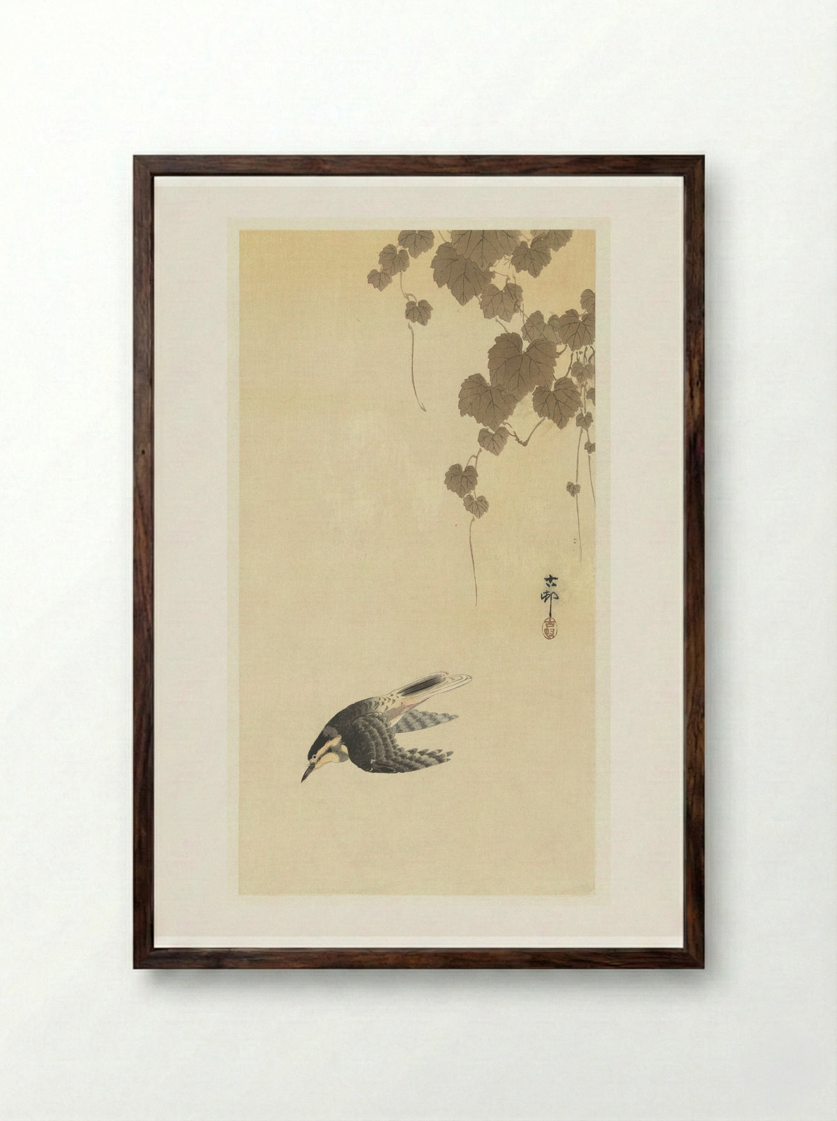 Bird in Downward Flight - Matsuki Heikichi - Framed Print Dark Wood