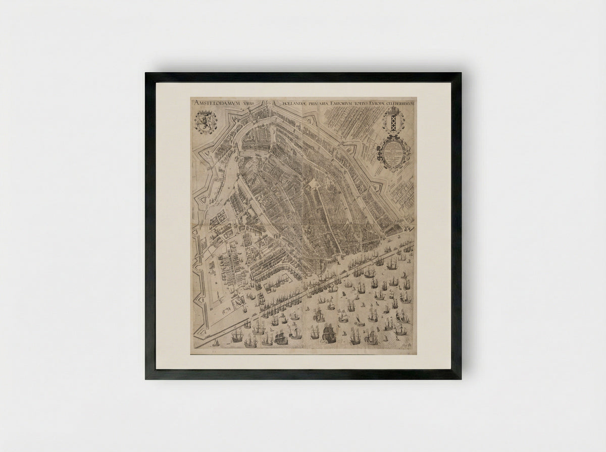 Bird's-Eye View of Amsterdam - Pieter Bast - Framed Print Black