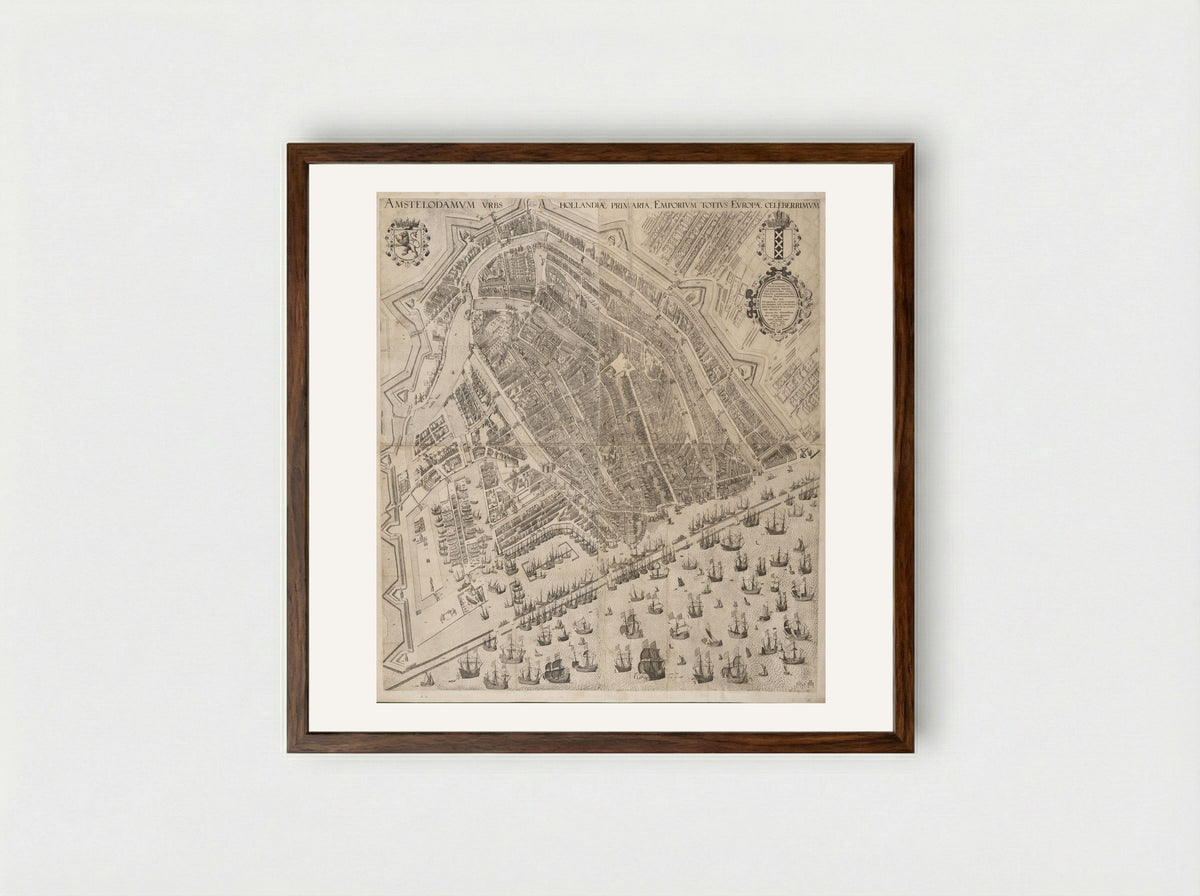 Bird's-Eye View of Amsterdam - Pieter Bast - Framed Print Dark Wood