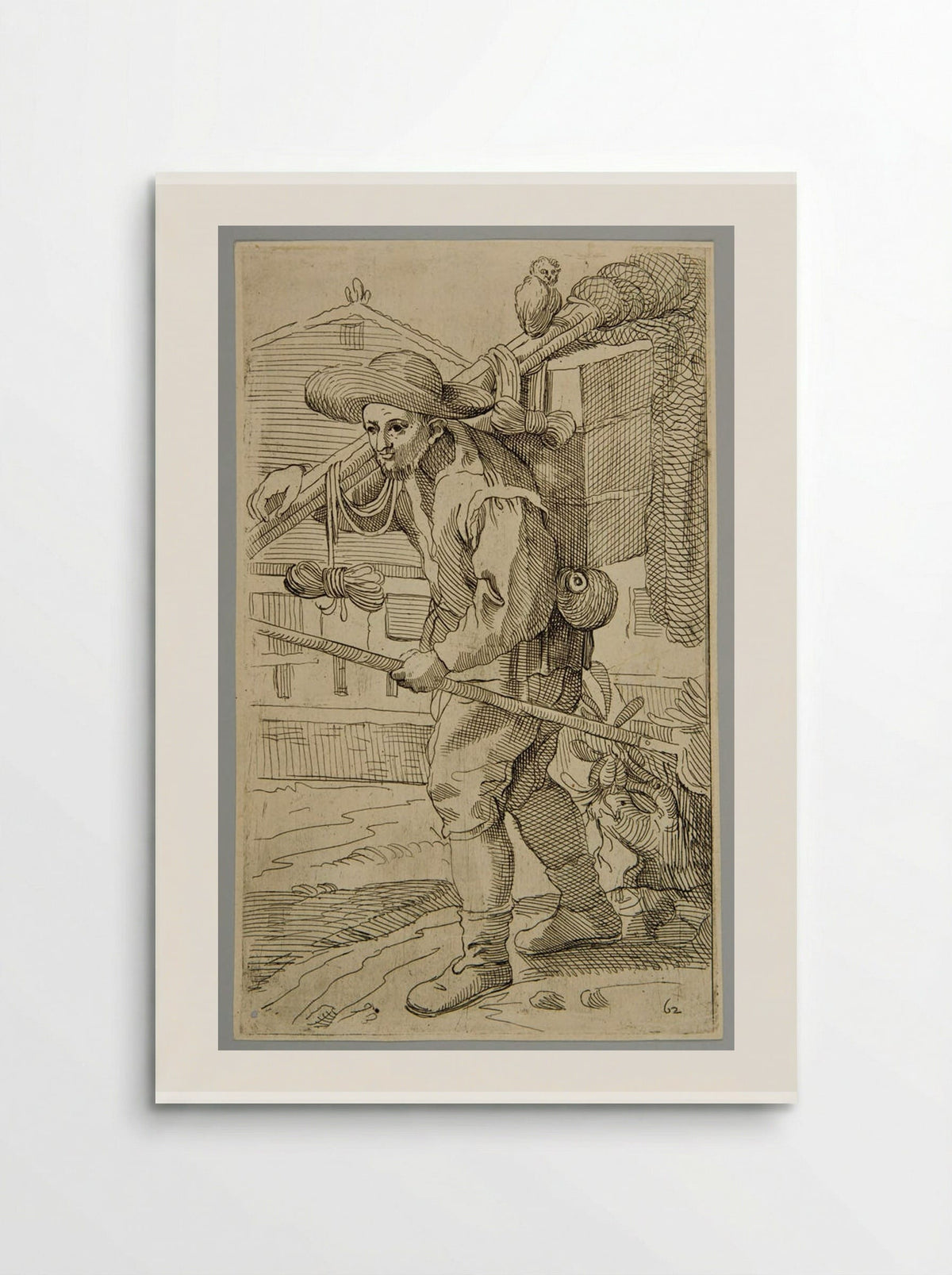 Birdcatcher with a little owl, plate 62 - Simon Guillain - Poster