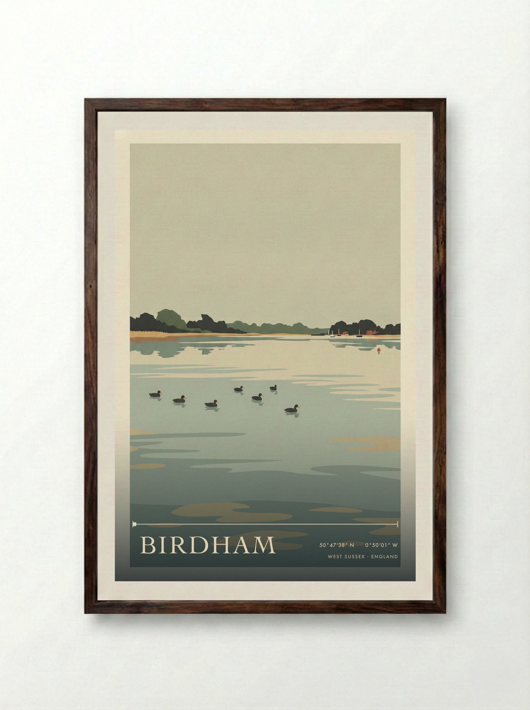 Birdham West Sussex England Travel Poster - Framed Print Dark Wood
