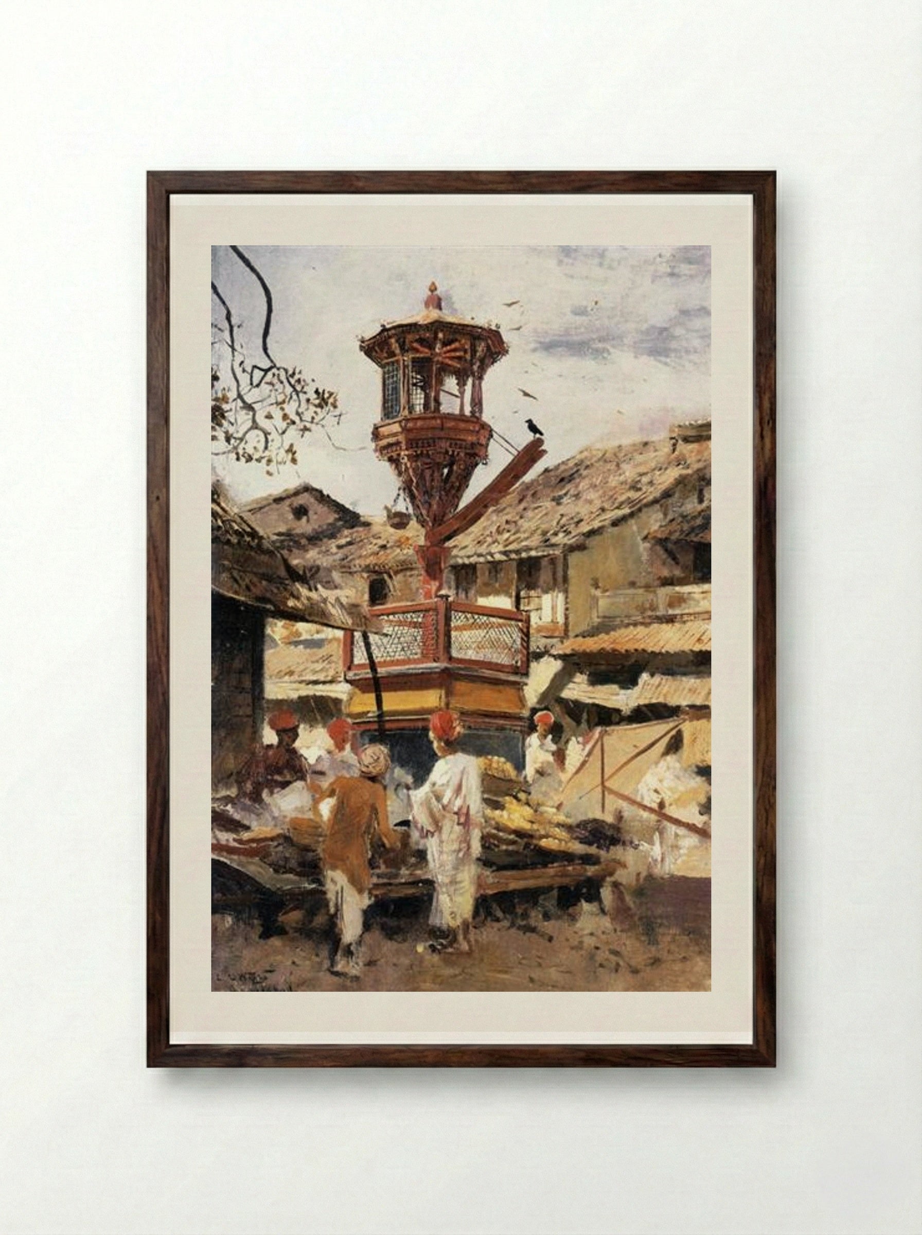 Birdhouse and Market, Ahmedabad - Edwin Lord Weeks - Framed Print Dark Wood