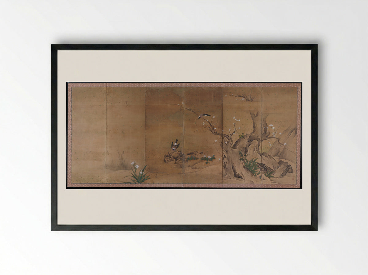 Birds and Flowers of the Four Seasons - Kano Sanboku - Framed Print Black