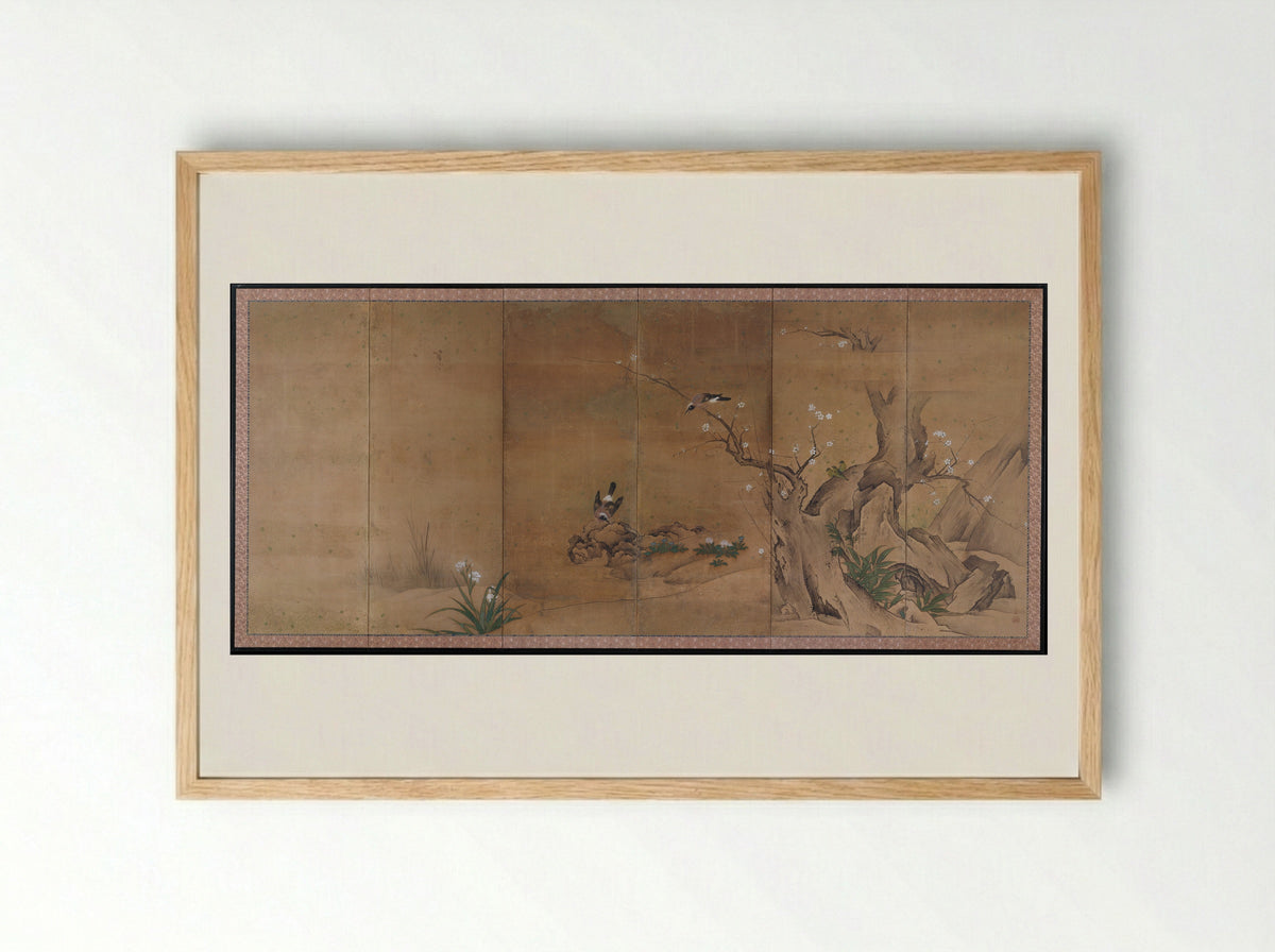 Birds and Flowers of the Four Seasons - Kano Sanboku - Framed Print Wood