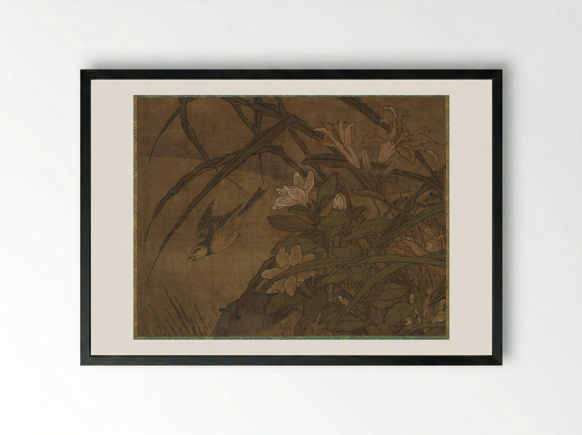 Birds and Flowers - Sesshū Tōyō - Framed Print Black