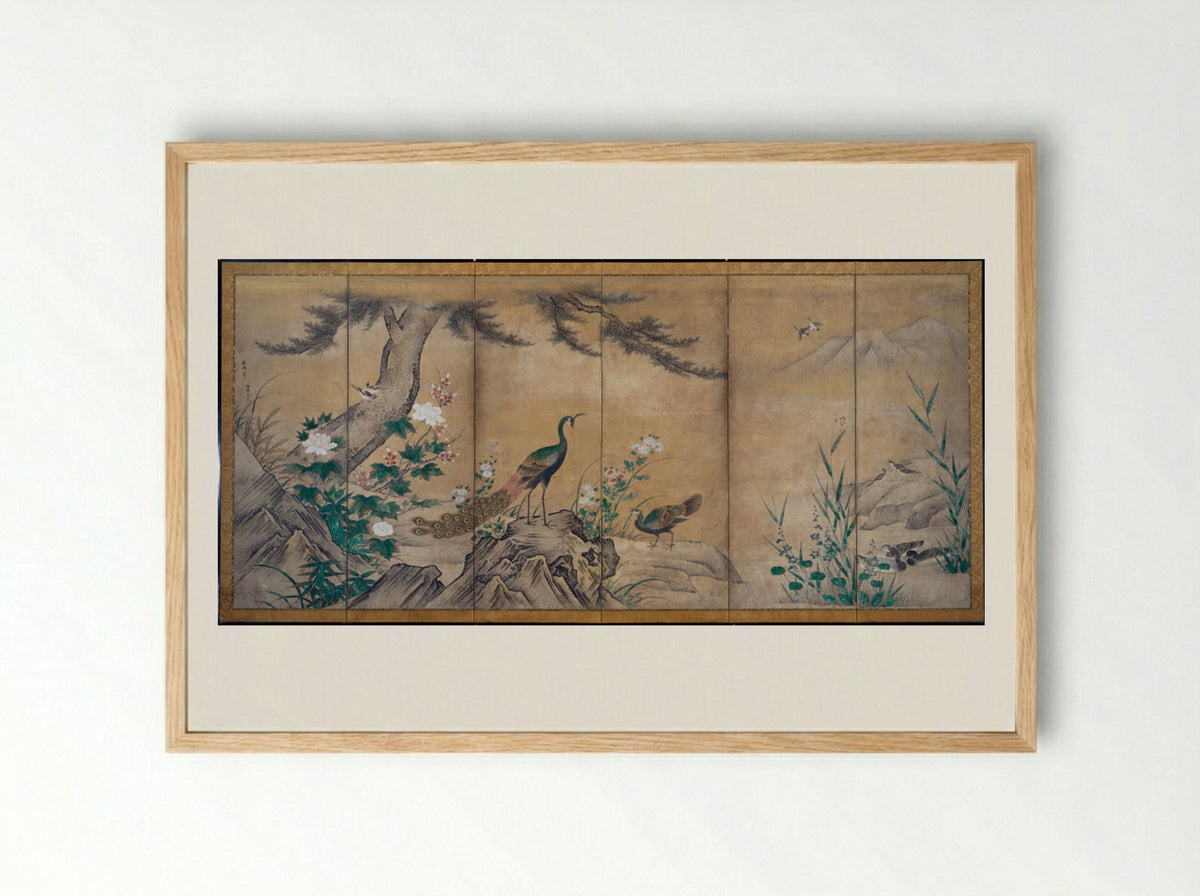 Birds and Flowers - Kano Mitsunobu - Framed Print Wood