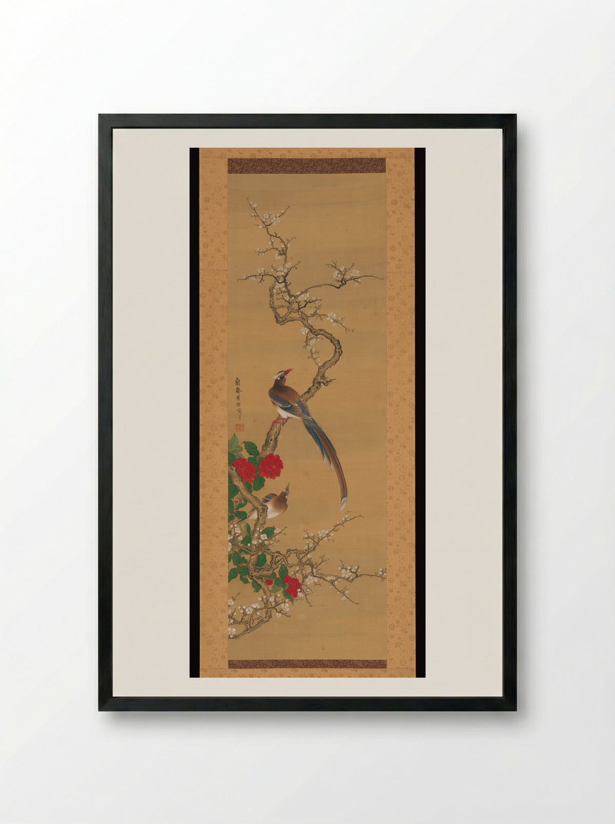 Birds on a Plum Tree - Gan Ku - Framed Print Black