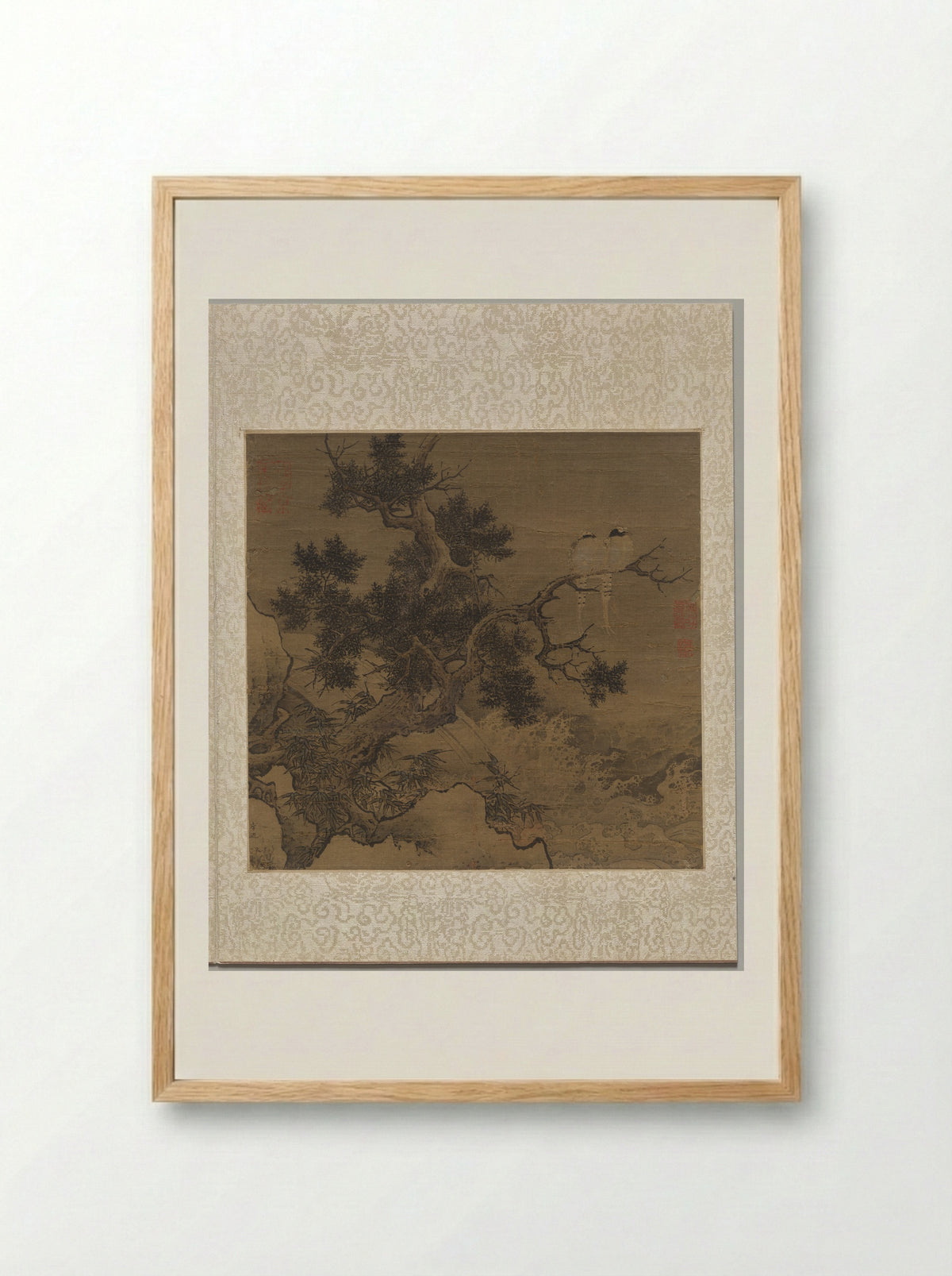 Birds on a Tree above a Cataract - Li Di - Framed Print Wood