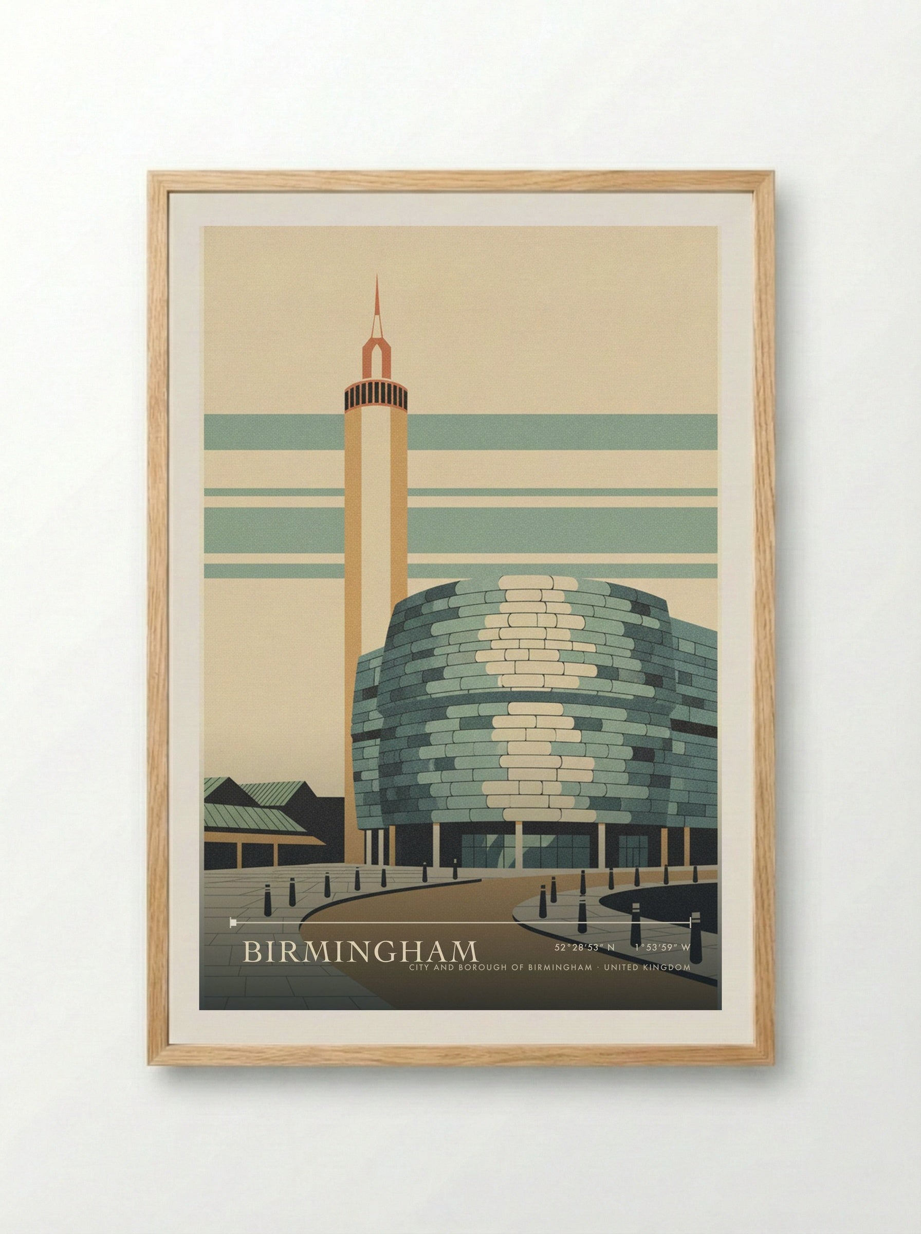 Birmingham City and Borough of Birmingham United Kingdom Travel Poster - Framed Print Wood