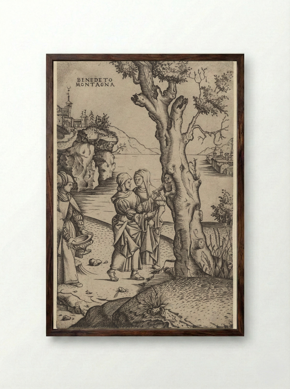Birth of Adonis - Benedetto Montagna - Framed Print Dark Wood