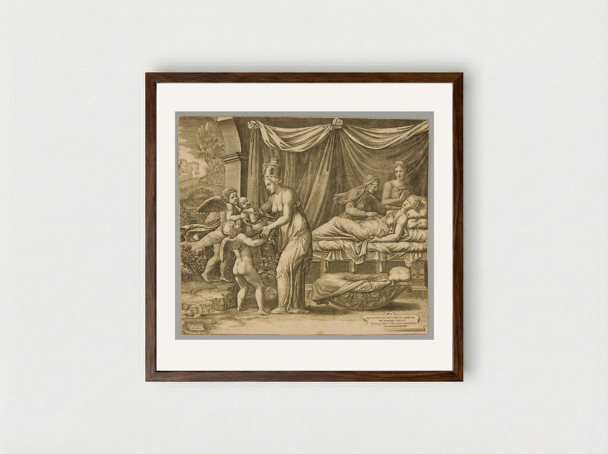 Birth of Memnon - Giorgio Ghisi - Framed Print Dark Wood