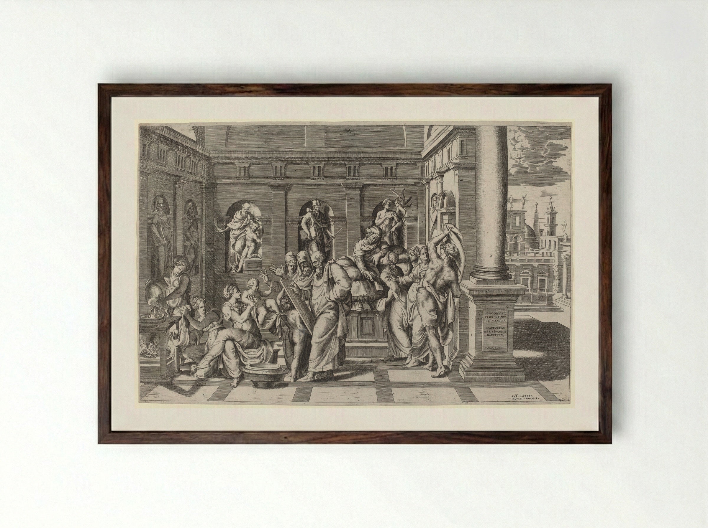 Birth of Saint John the Baptist - Giulio Bonasone - Framed Print Dark Wood