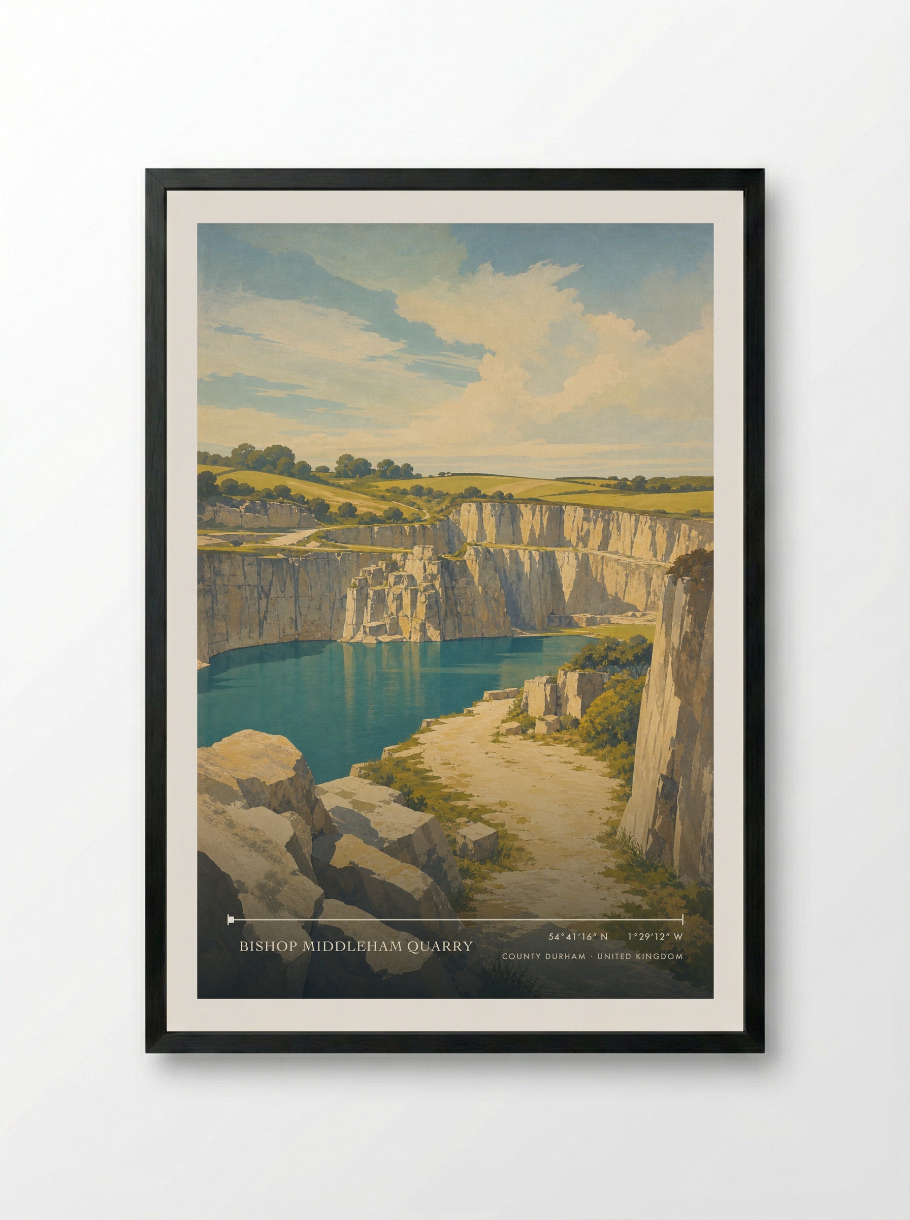 Bishop Middleham Quarry County Durham United Kingdom Travel Poster - Framed Print Black