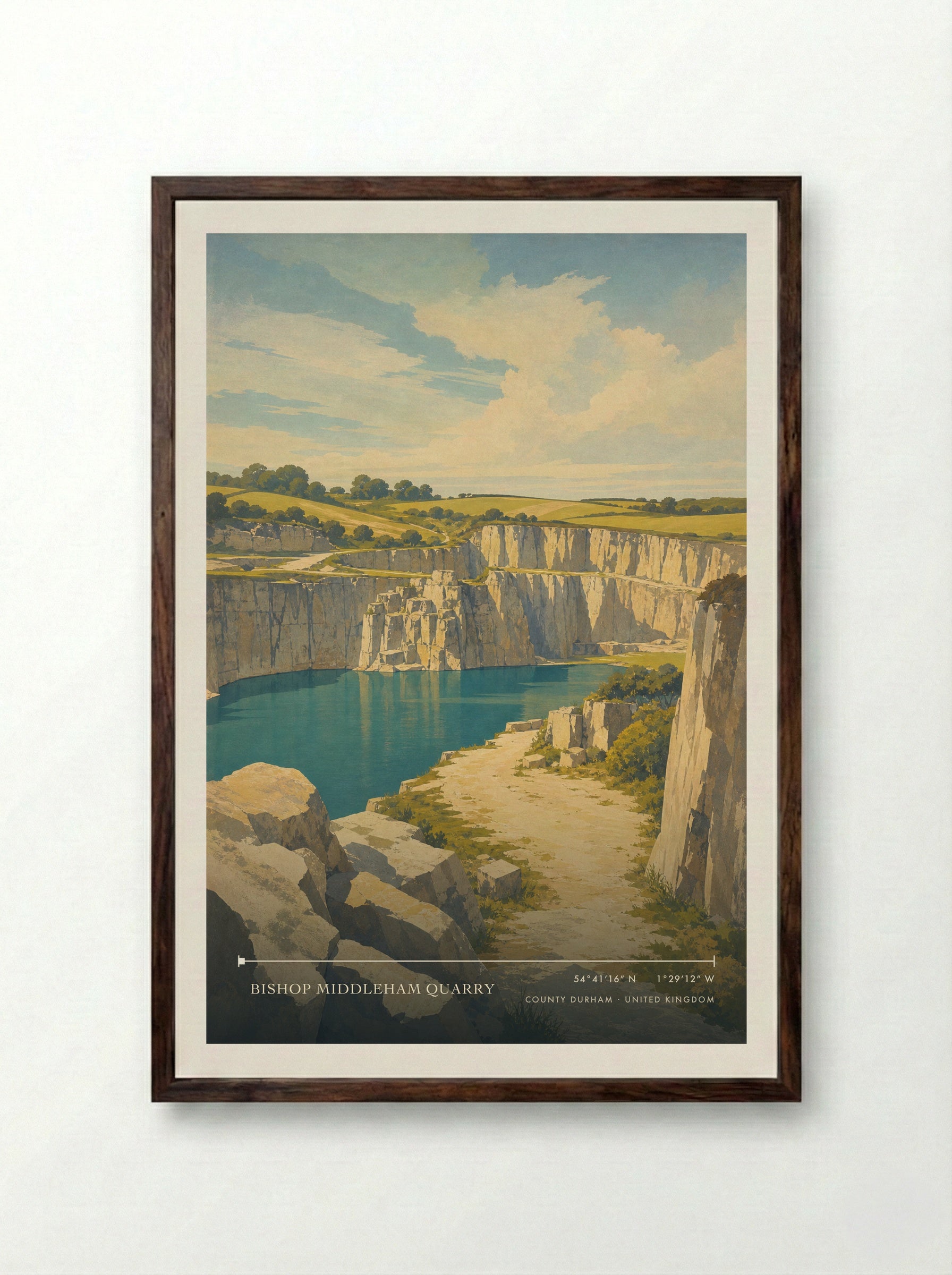 Bishop Middleham Quarry County Durham United Kingdom Travel Poster - Framed Print Dark Wood
