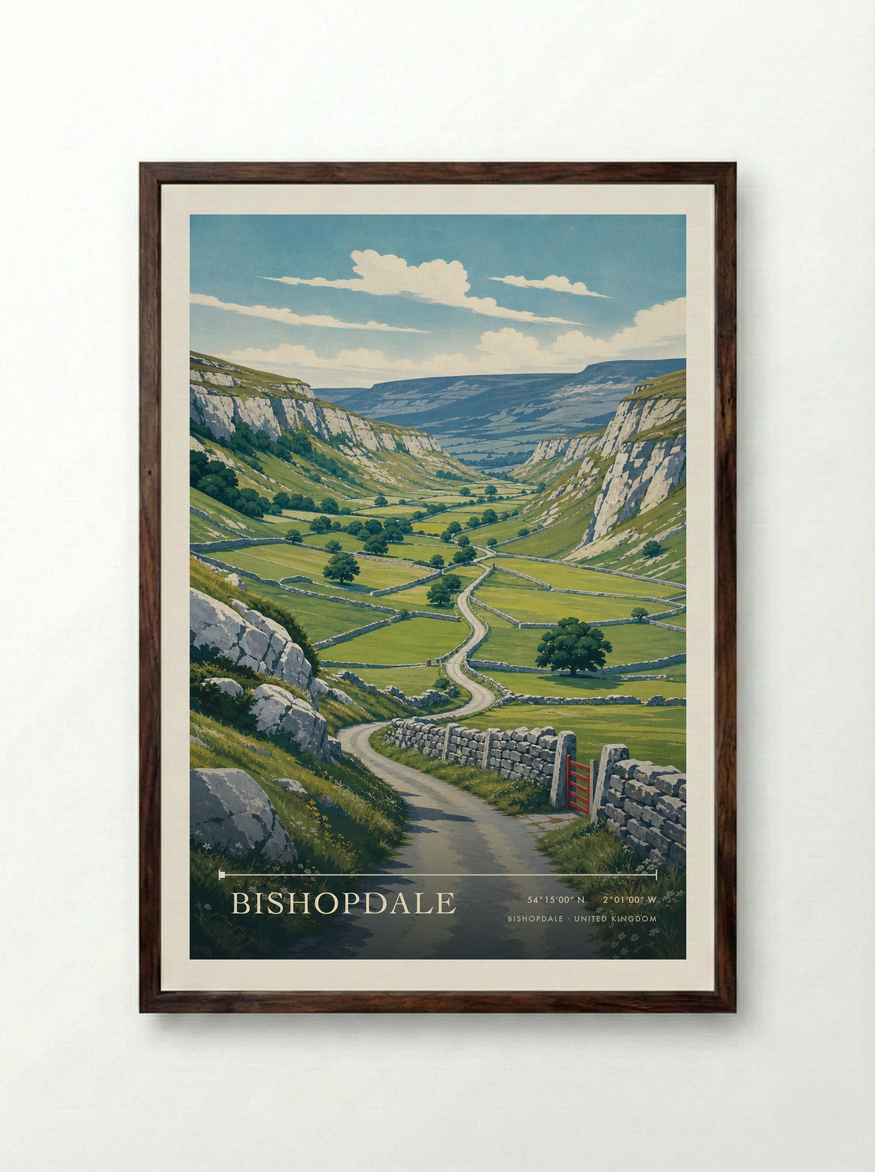 Bishopdale United Kingdom Travel Poster - Framed Print Dark Wood