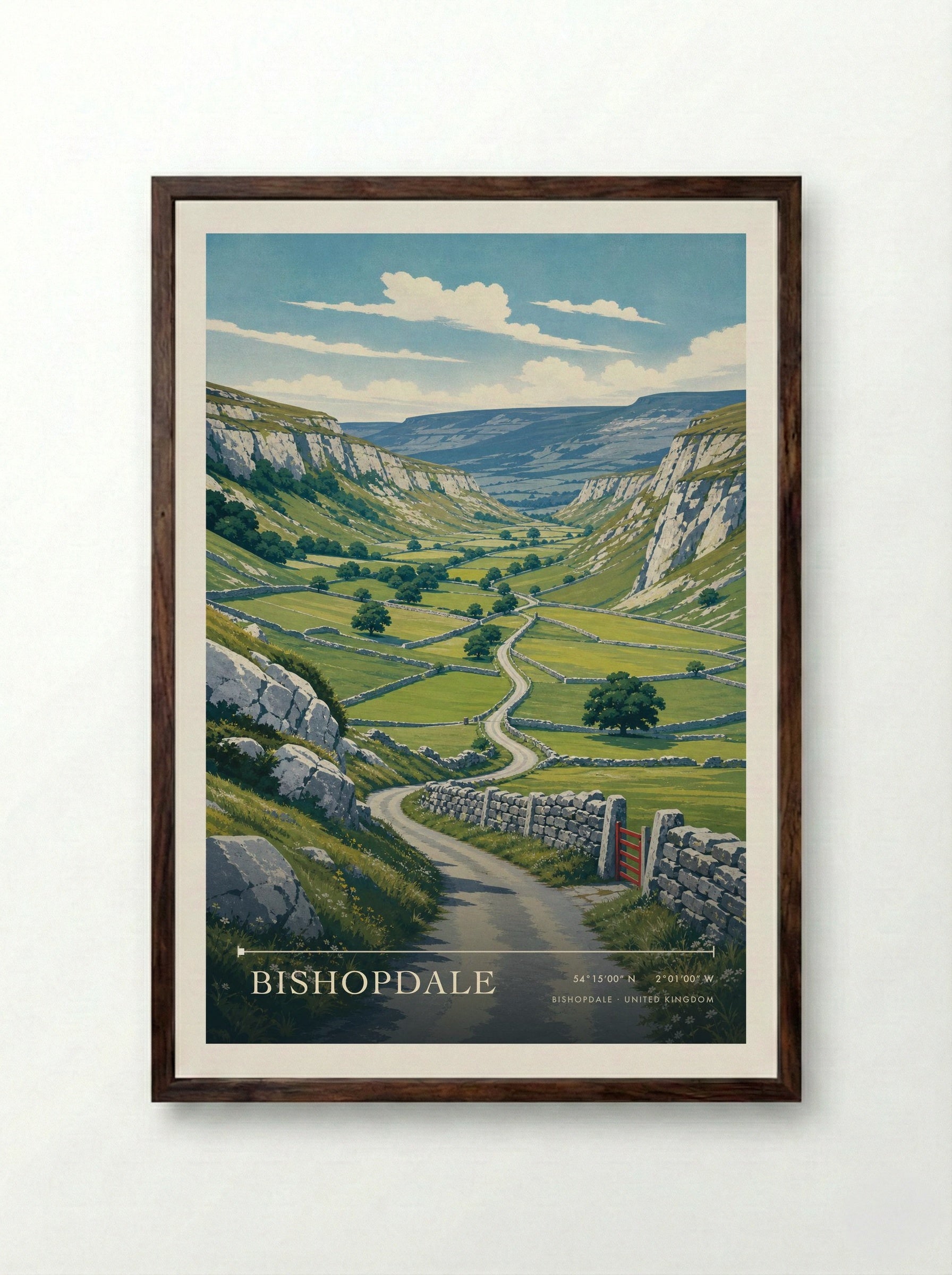 Bishopdale United Kingdom Travel Poster - Framed Print Dark Wood