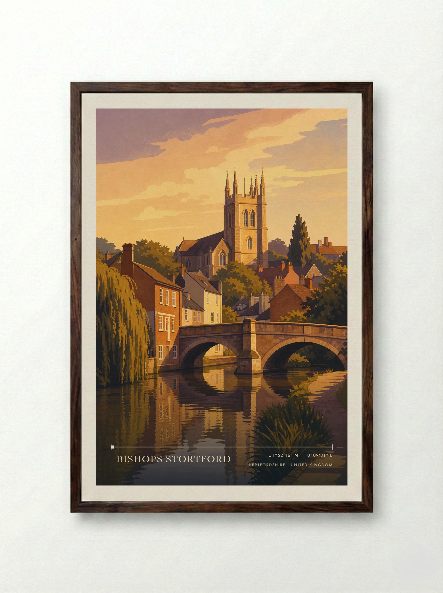 Bishops Stortford Hertfordshire United Kingdom Travel Poster - Framed Print Dark Wood