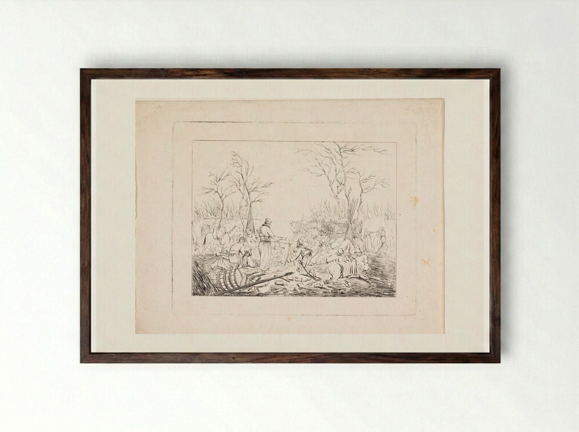 Bivak van kozakken - Pieter Bartholomeusz. Barbiers - Framed Print Dark Wood