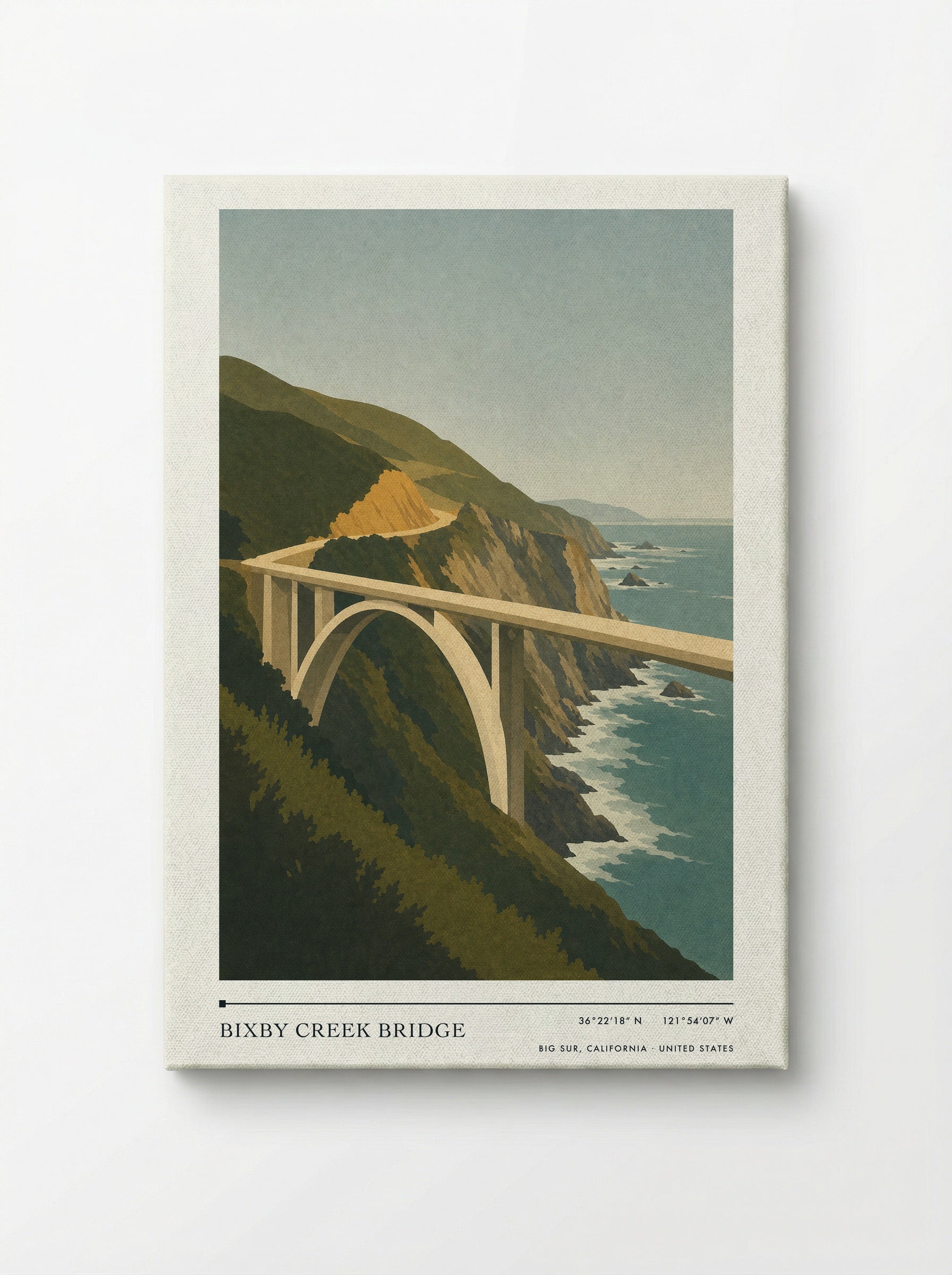 Bixby Creek Bridge Travel Poster Artwork - Canvas