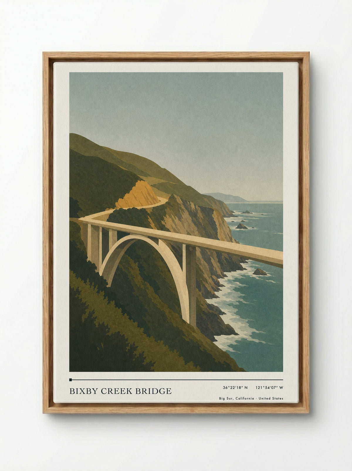 Bixby Creek Bridge Travel Poster Artwork - Framed Canvas Wood