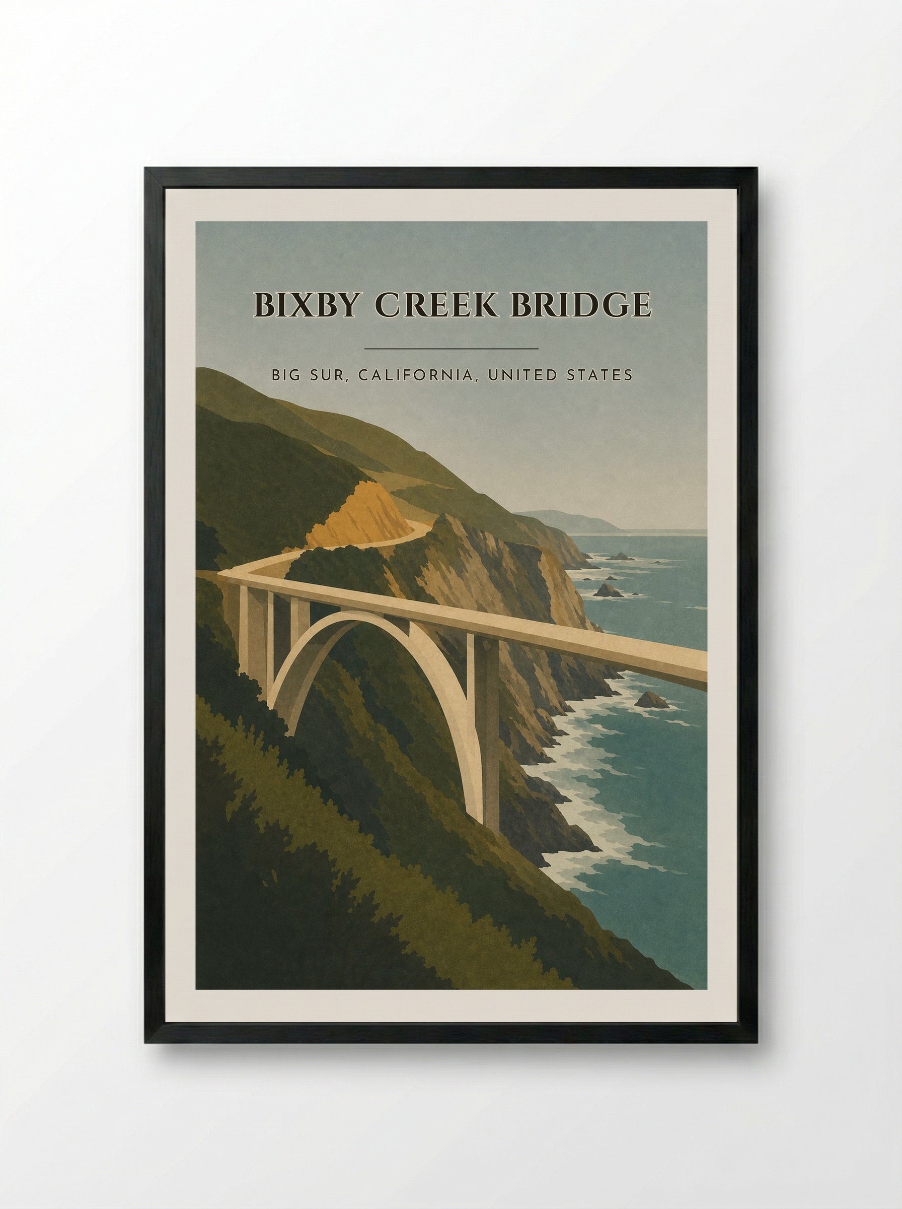 Bixby Creek Bridge Travel Poster Artwork - Framed Print Black