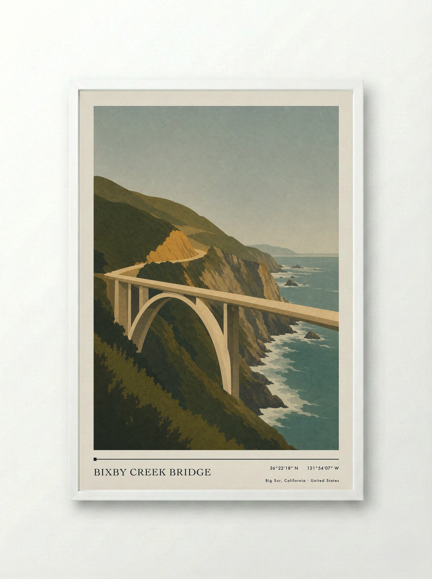 Bixby Creek Bridge Travel Poster Artwork - Framed Print White