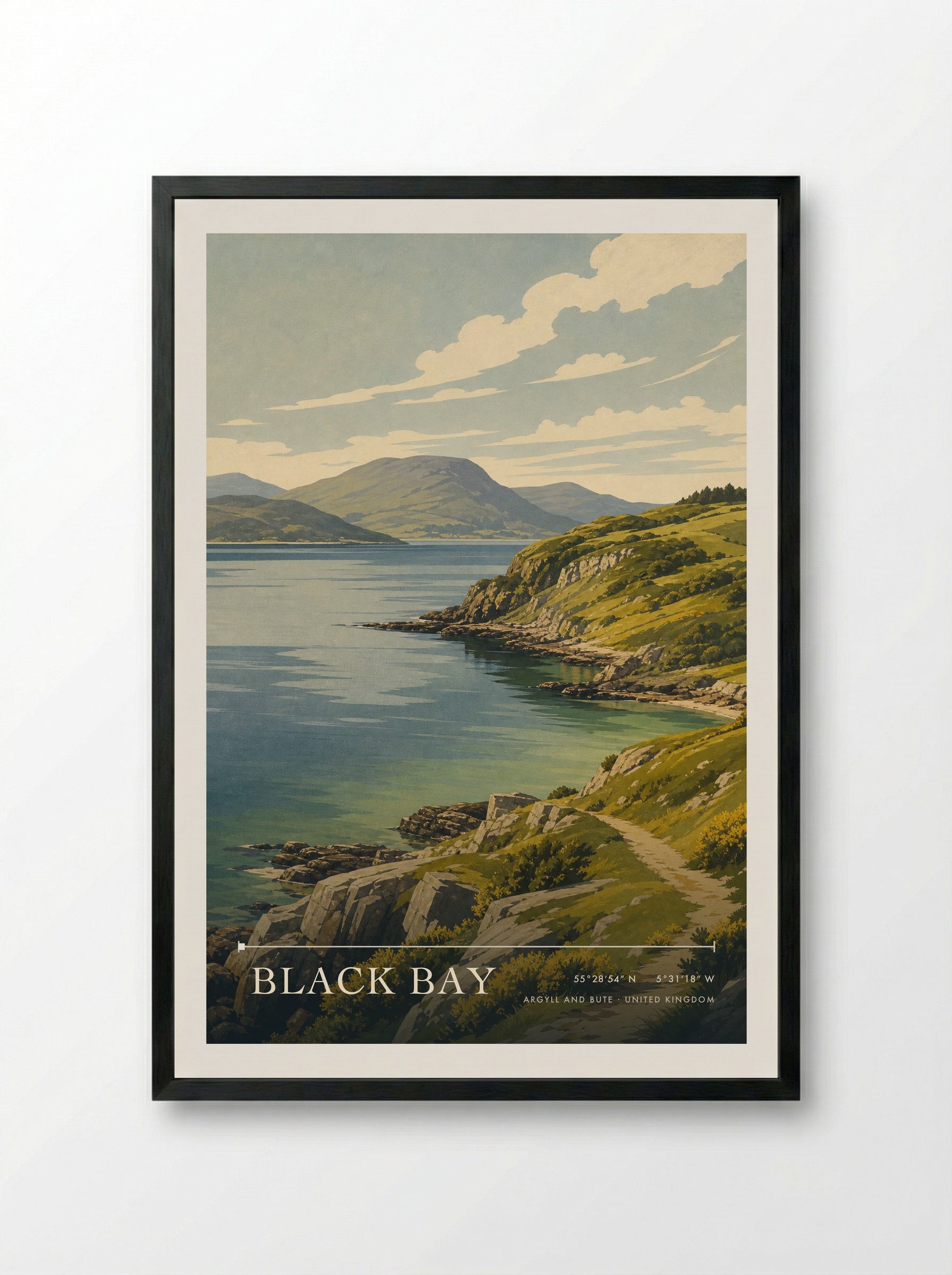 Black Bay Argyll and Bute United Kingdom Travel Poster - Framed Print Black