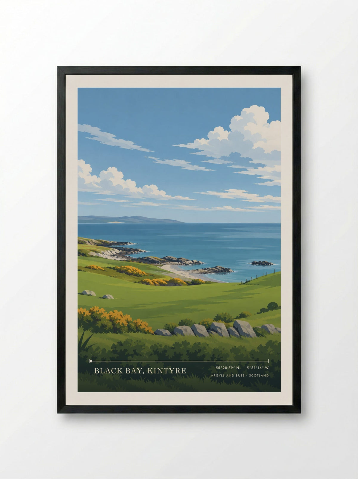 Black Bay, Kintyre, Argyll and Bute | Travel Poster - Framed Print Black
