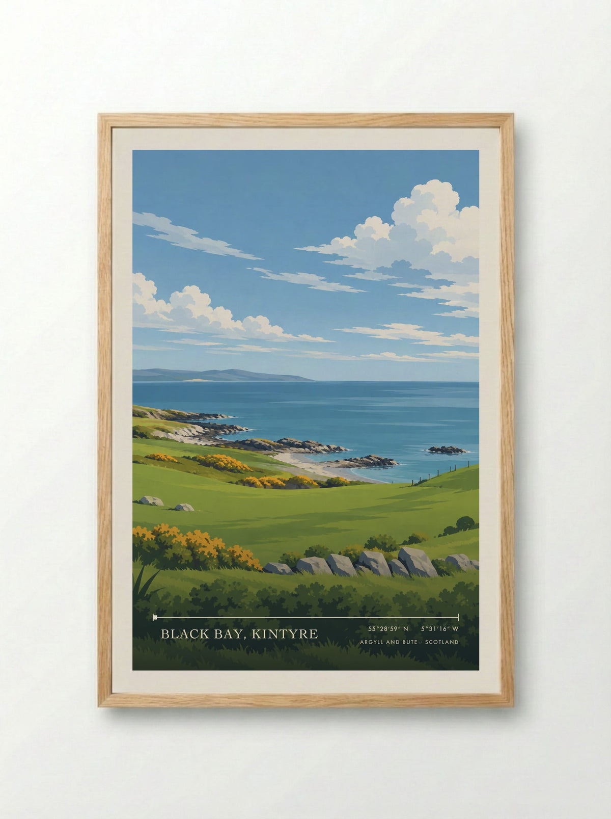 Black Bay, Kintyre, Argyll and Bute | Travel Poster - Framed Print Wood